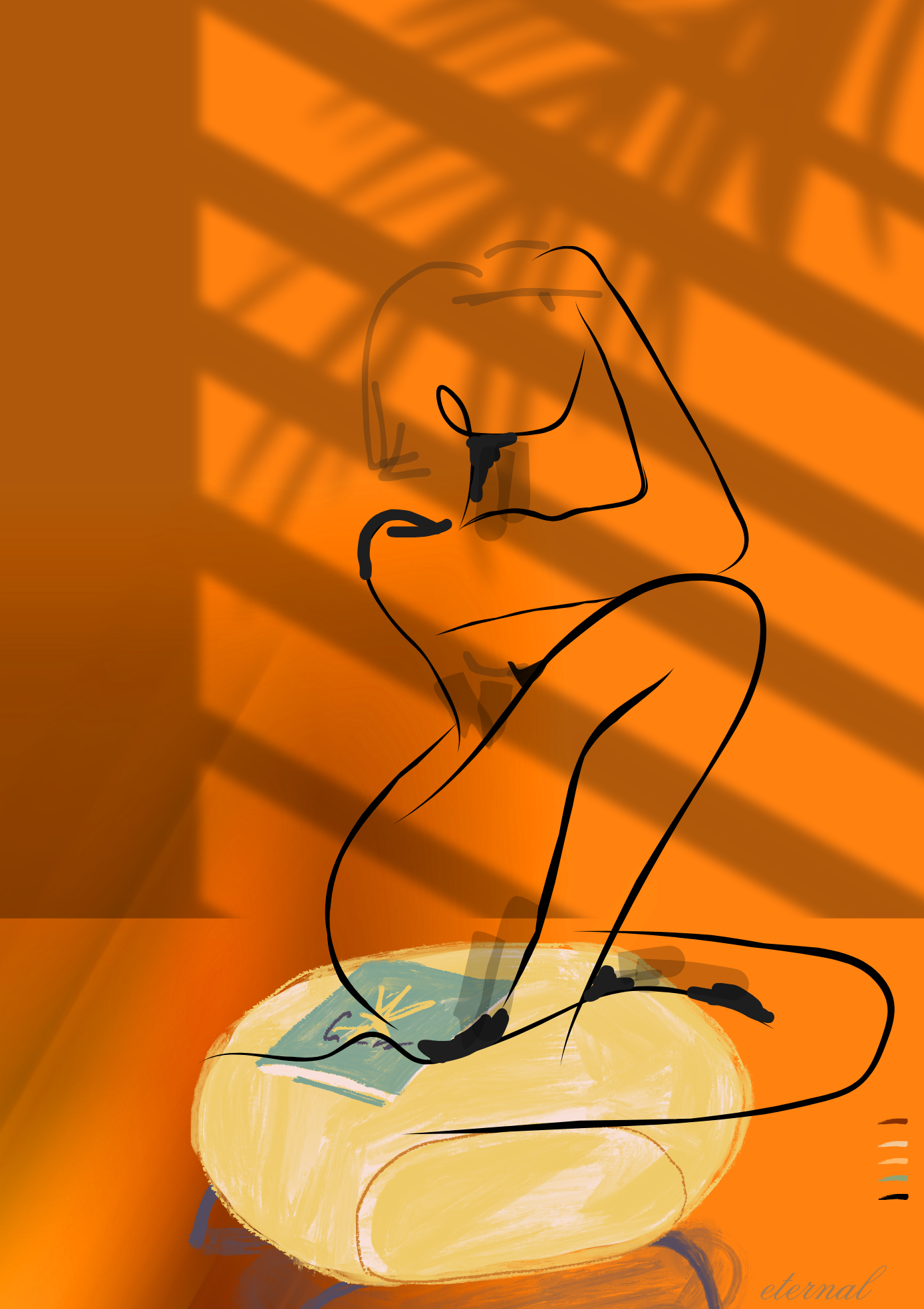 Female Nude Seated on Yellow Ottoman Art Print, Sydney Artist - Eternal Art & Design