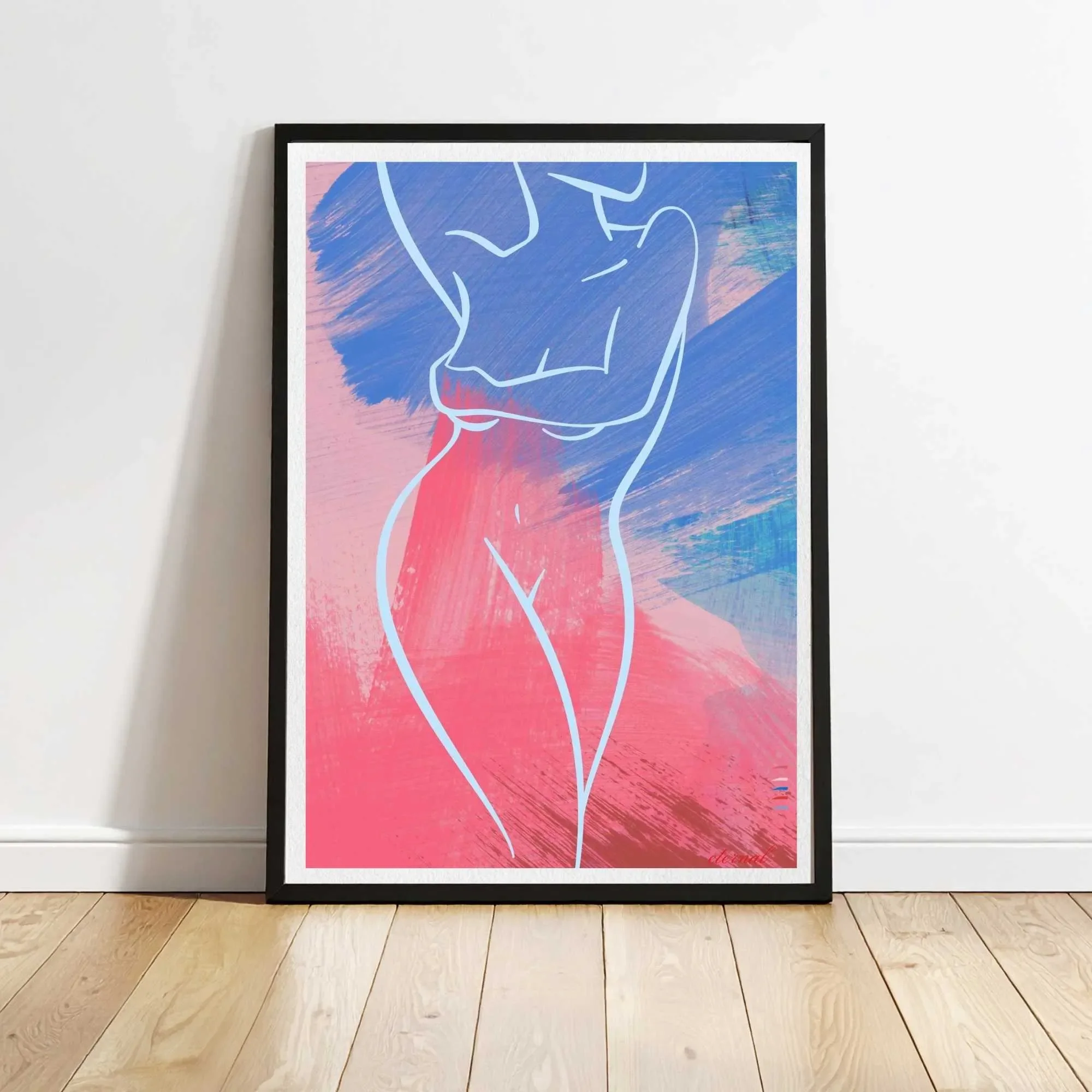 Female Figure Elegant Blue Line Drawing Wall Art Print, Sydney Artist - Eternal Art Prints