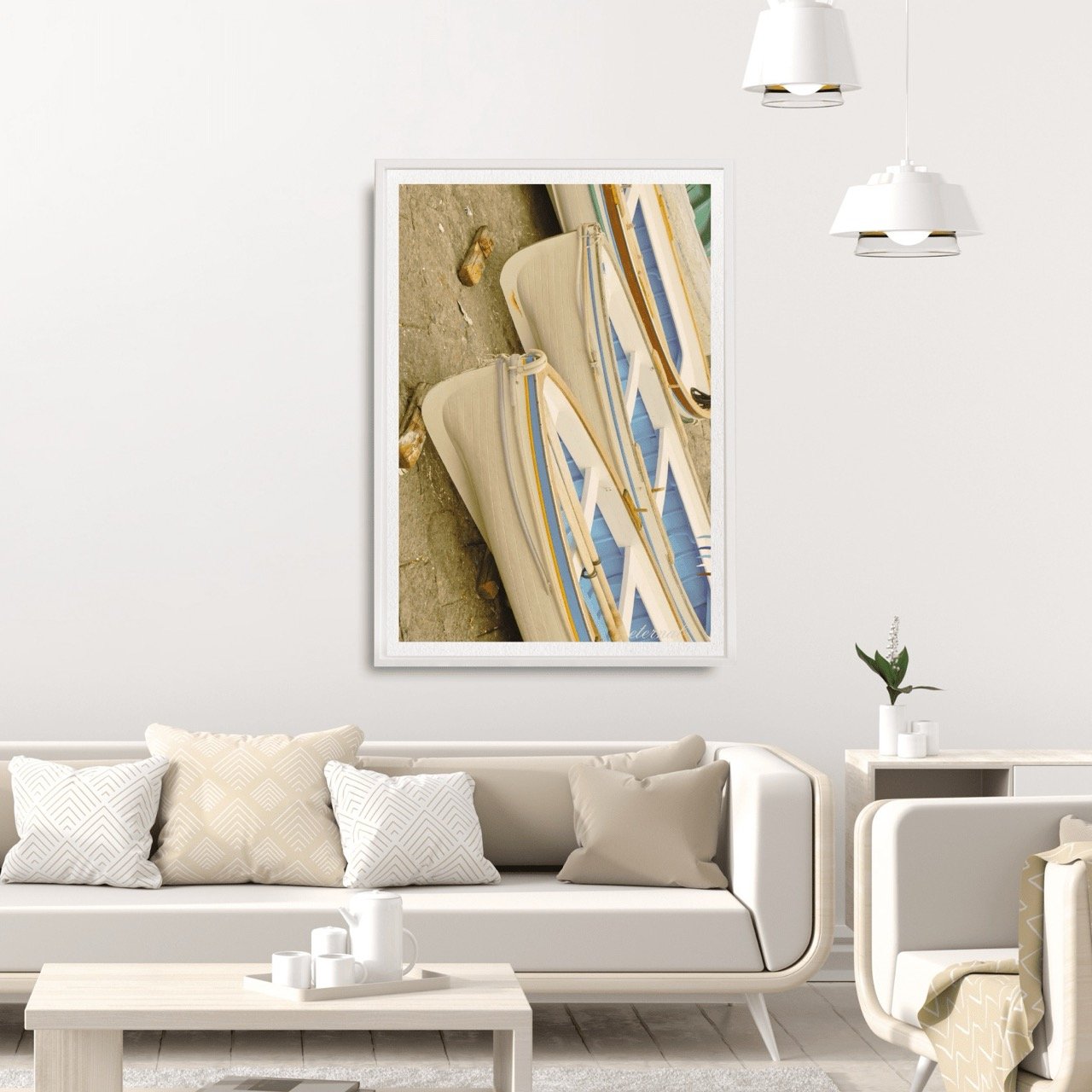 Nautical White & Blue Boats Wall Art Print, Etrenal Art Prints - Eternal Art & Design