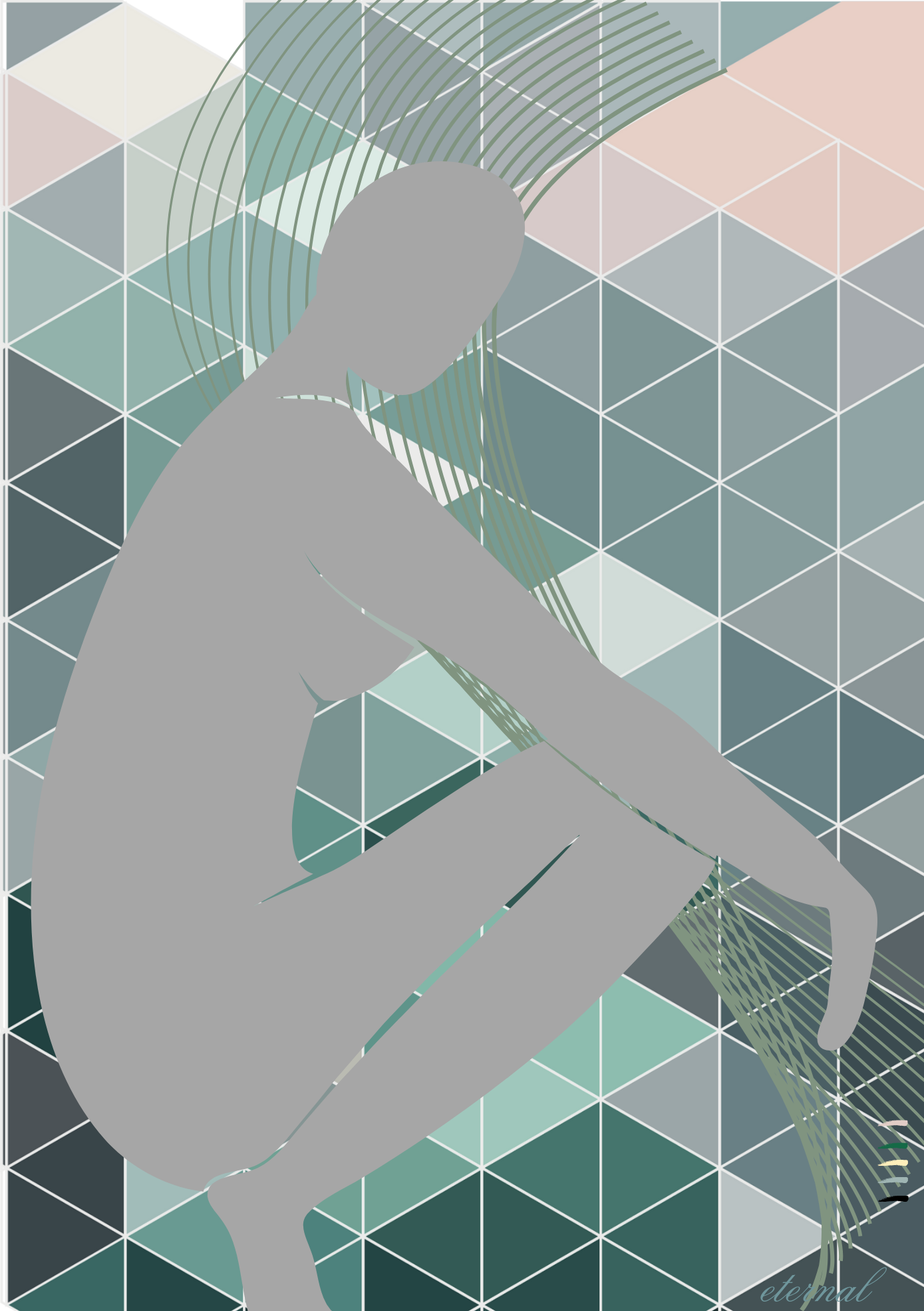 Female Nude Figure with Green Mosaic Wall Art Print, Sydney Artist - Eternal Art Prints