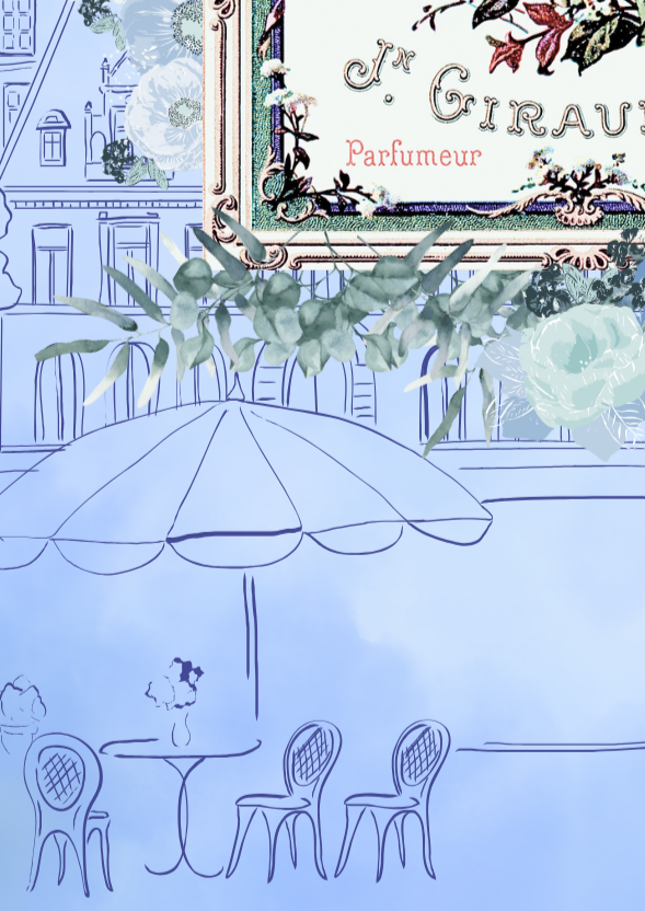 Parisian Cityscape in French Blue Botanical Print - Special Edition Wall Art Eternal Art & Design - Eternal Art & Design