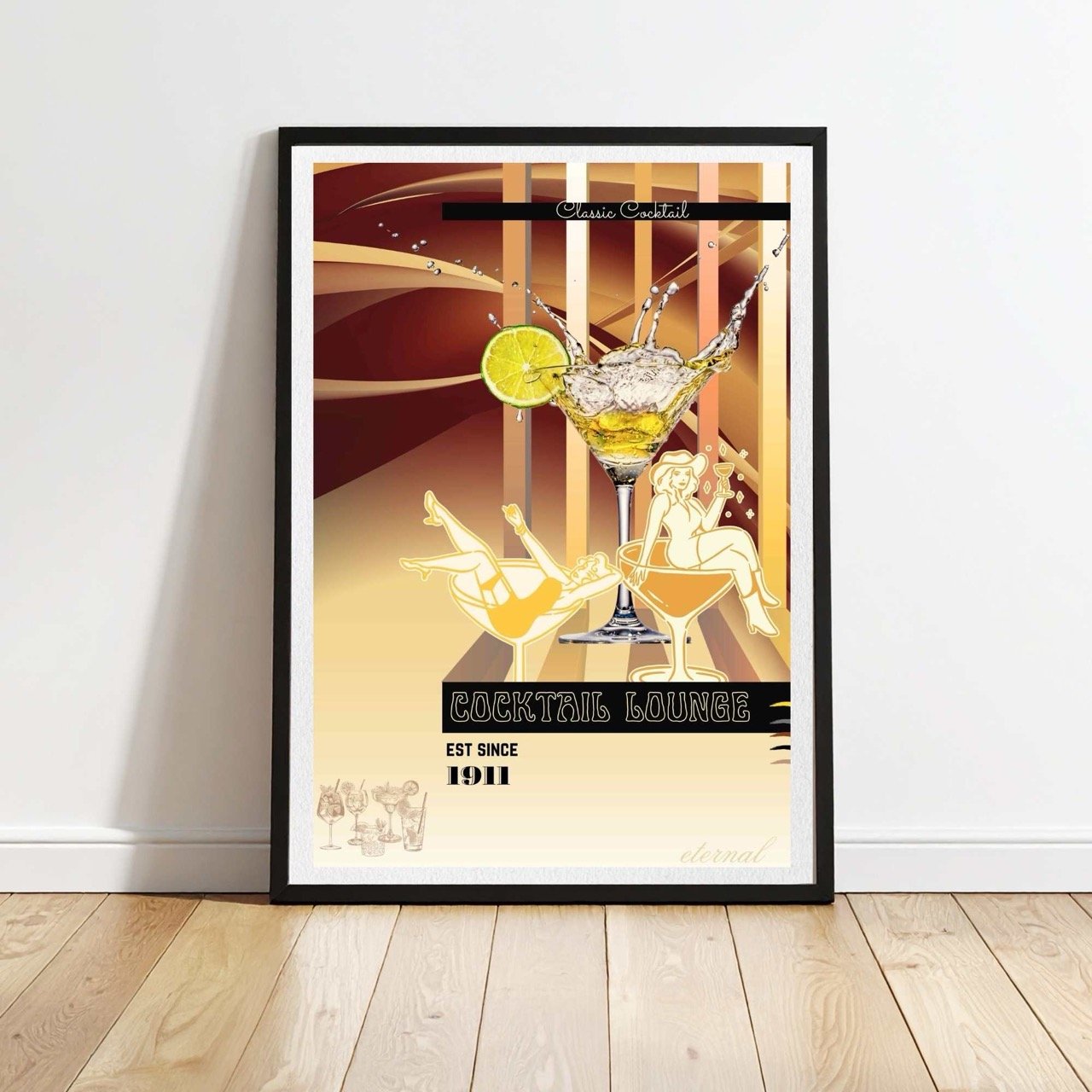 Retro Cocktail Lounge with Citrus Splash Cocktail Culture Wall Art Print, Eternal Art Prints