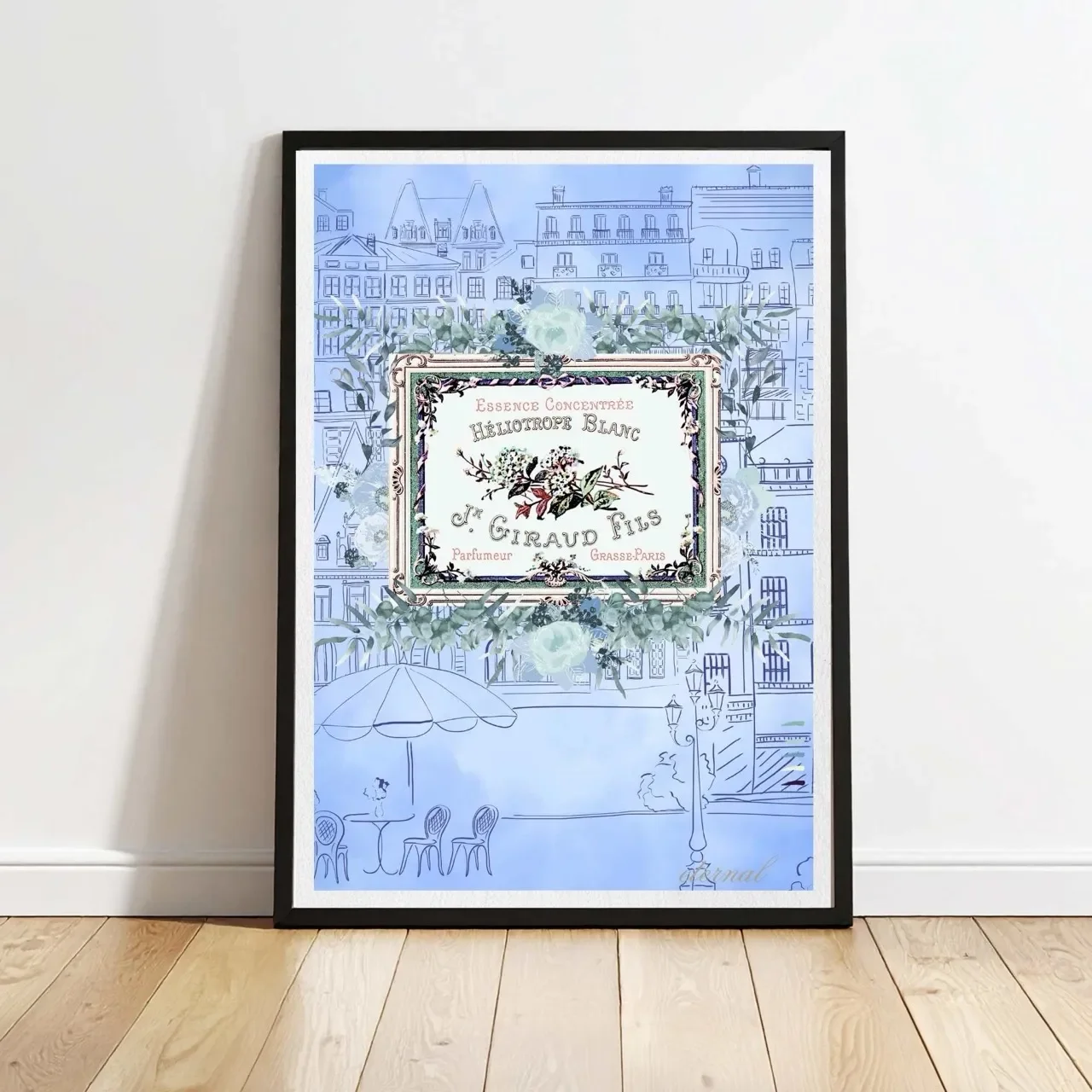 Parisian Cityscape in French Blue Botanical Print - Special Edition Wall Art Eternal Art Prints