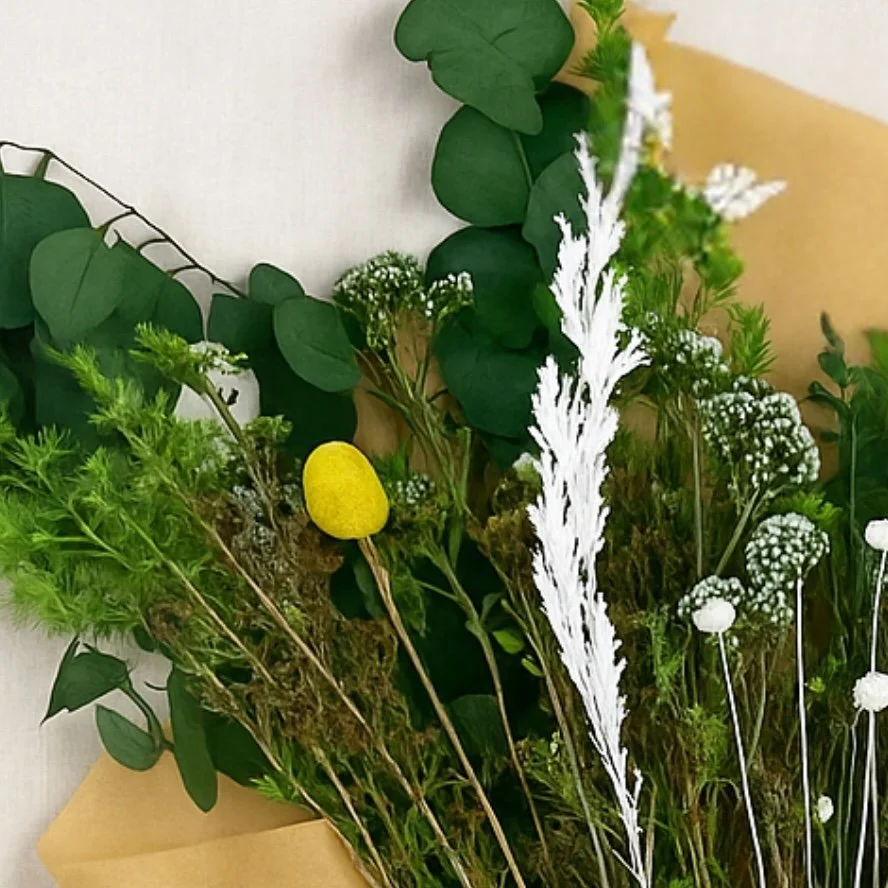 Chartreuse Meadow Bouquet Wrapped - Eternal Stems. Handcrafted dried & preserved arrangement. - Eternal Art & Design