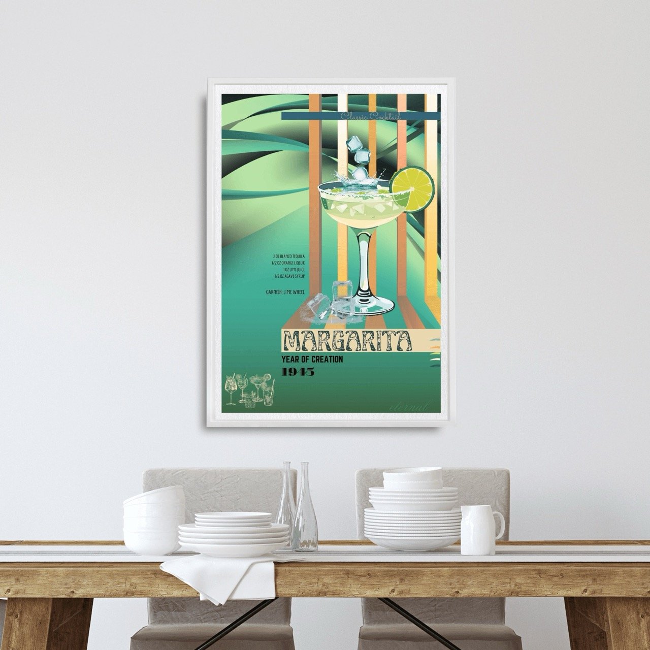 Retro Margarita Lime Classic Cocktail Culture Art Print, Eternal Art Prints - Eternal Art & Design