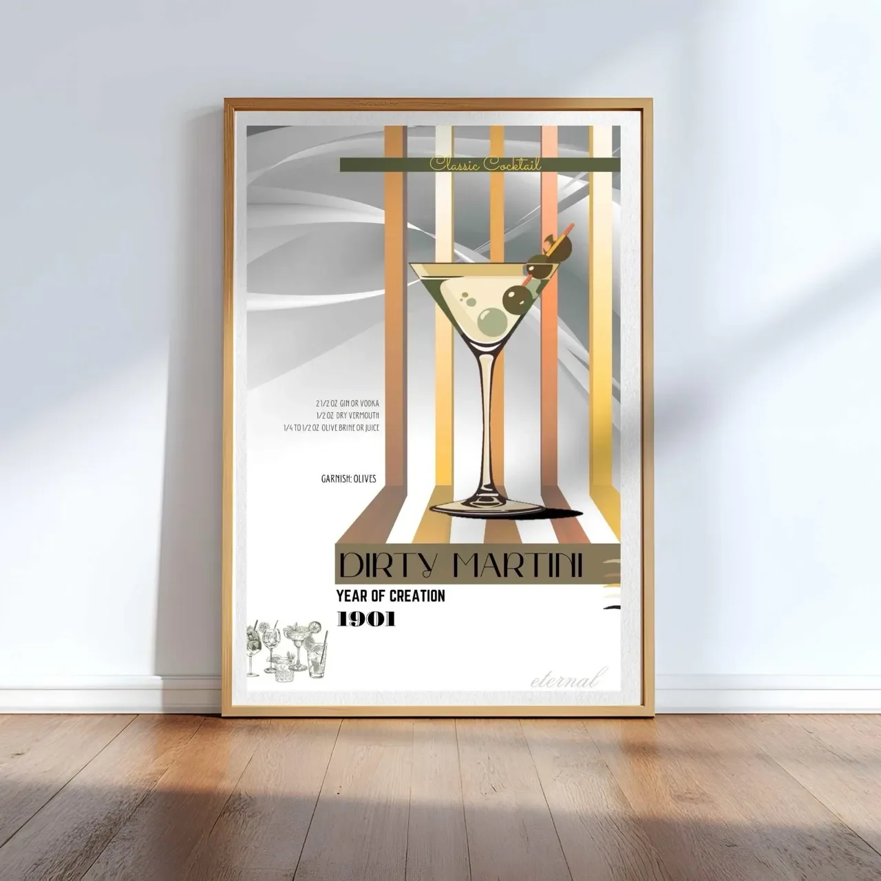 Retro Dirty Martini Classic Cocktail Culture Wall Art Print, Eternal Art Prints