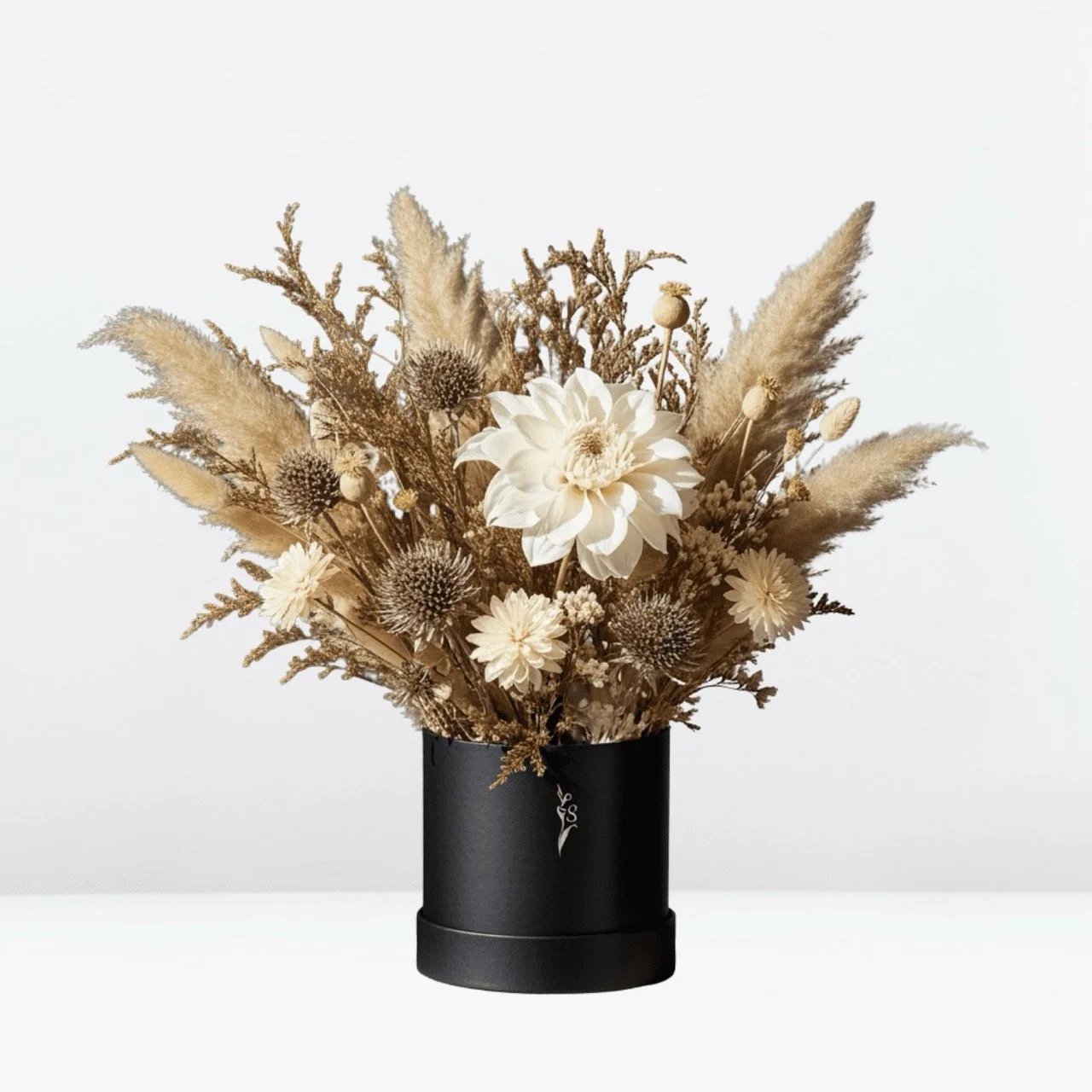 "Desert Sands" Beige Dried Flower Bouquet in Gift Box - Natural Minimalist Home Decor (30cm) Medium - Handcrafted dried & preserved arrangement - Eternal Art & Design