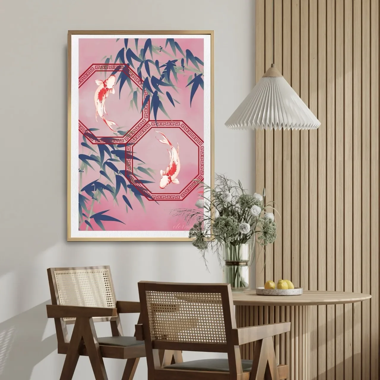 oak framed koi and bamboo print. I10006 Large_converted.webp