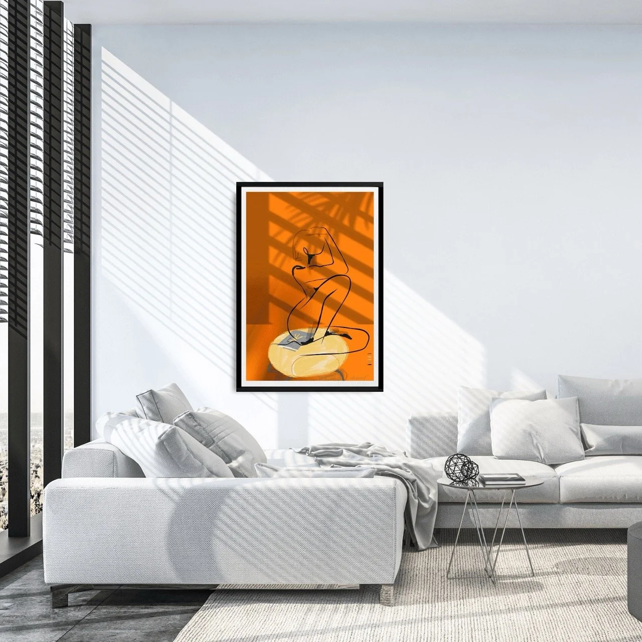 Female Nude Seated on Yellow Ottoman Art Print, Sydney Artist - Eternal Art & Design - Eternal Art & Design