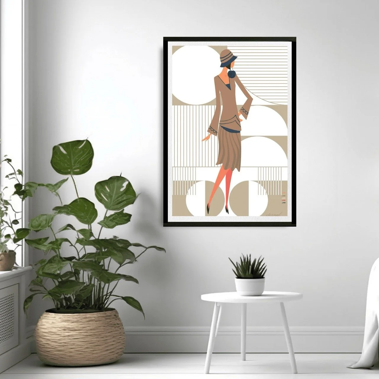 Glamorous 1920s Woman in Beige Art Deco Print - Eternal Art & Design