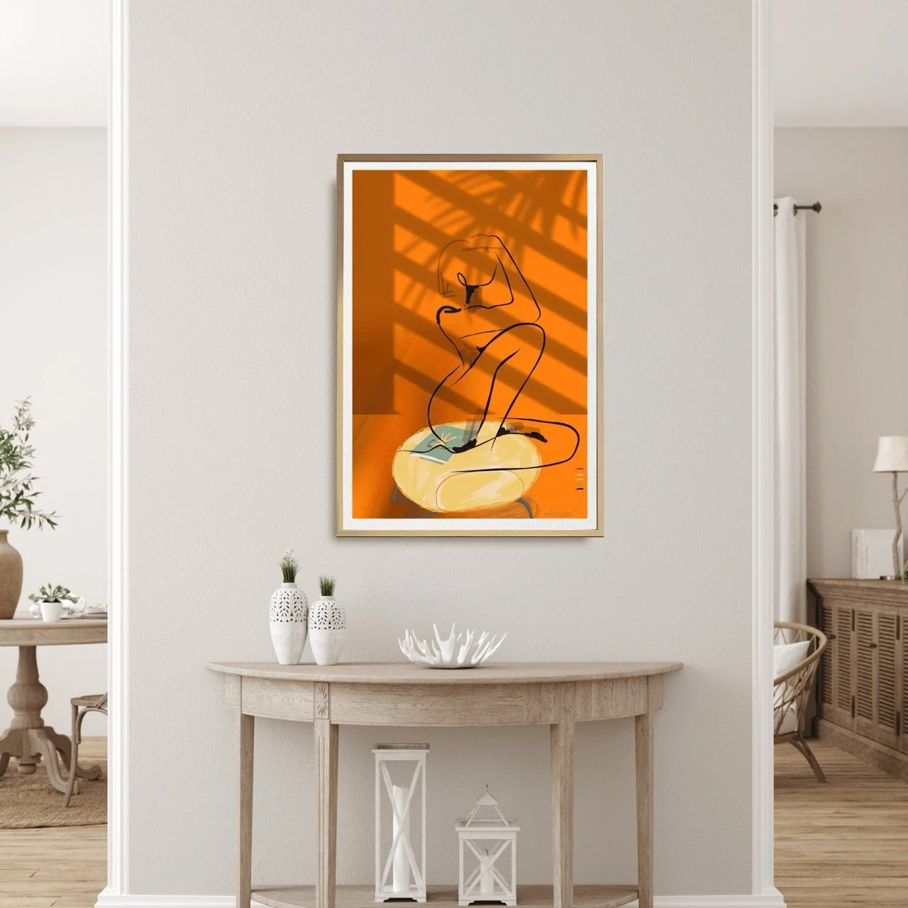 Female Nude Seated on Yellow Ottoman Art Print, Sydney Artist - Eternal Art & Design - Eternal Art & Design