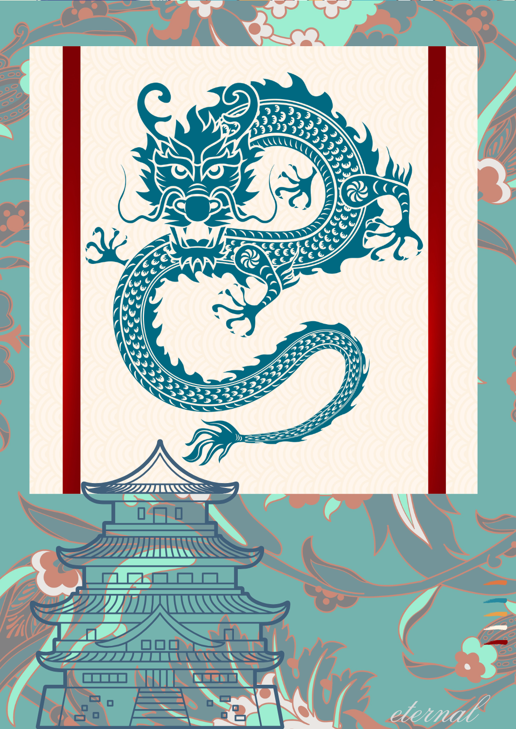Temple and Dragon Wall Art Print, Eternal Art & Design - Eternal Art & Design