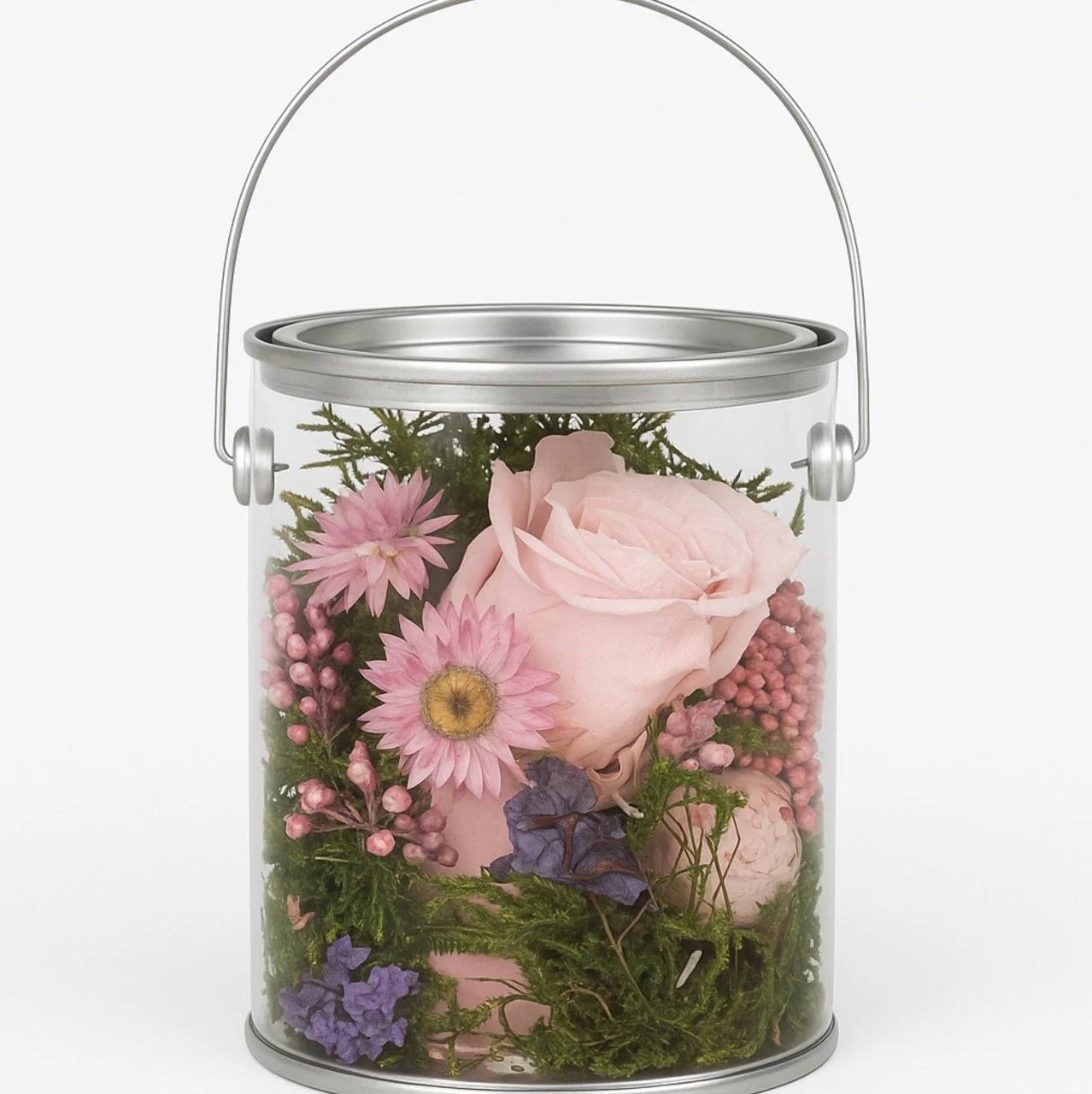 "Love Bud" Dried Flower Gift Set (4 Tins) - Pink Red Yellow Purple Florals & Mosses - Eternal Art & Design Sydney - Eternal Art & Design