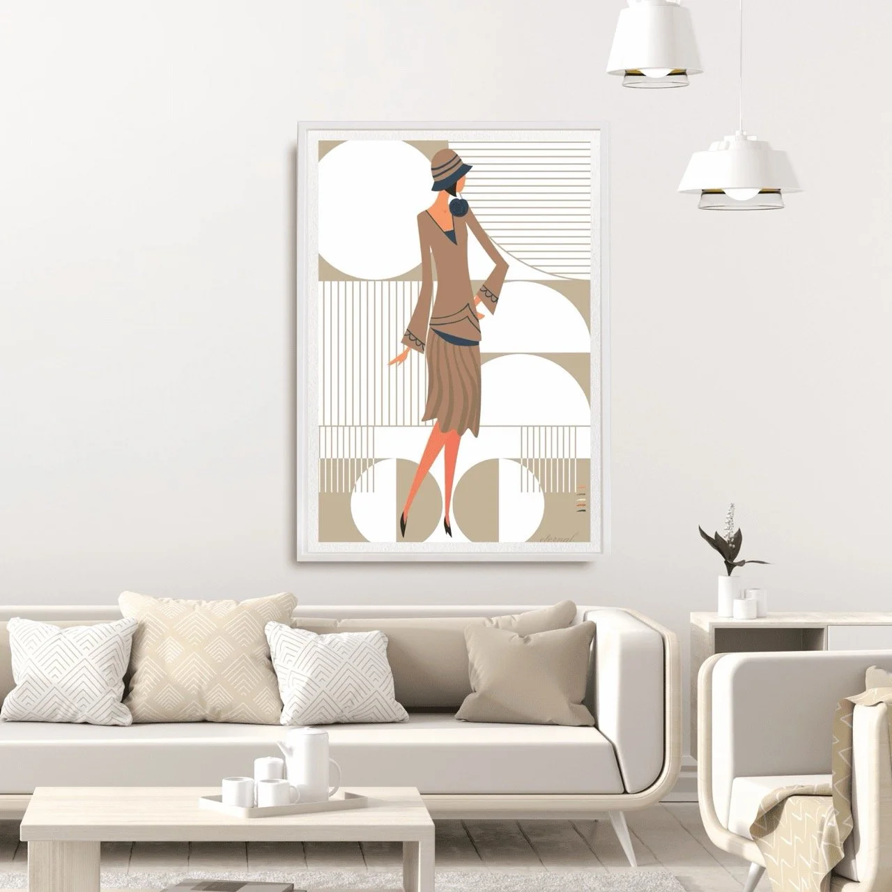 Glamorous 1920s Woman in Beige Art Deco Print - Eternal Art & Design