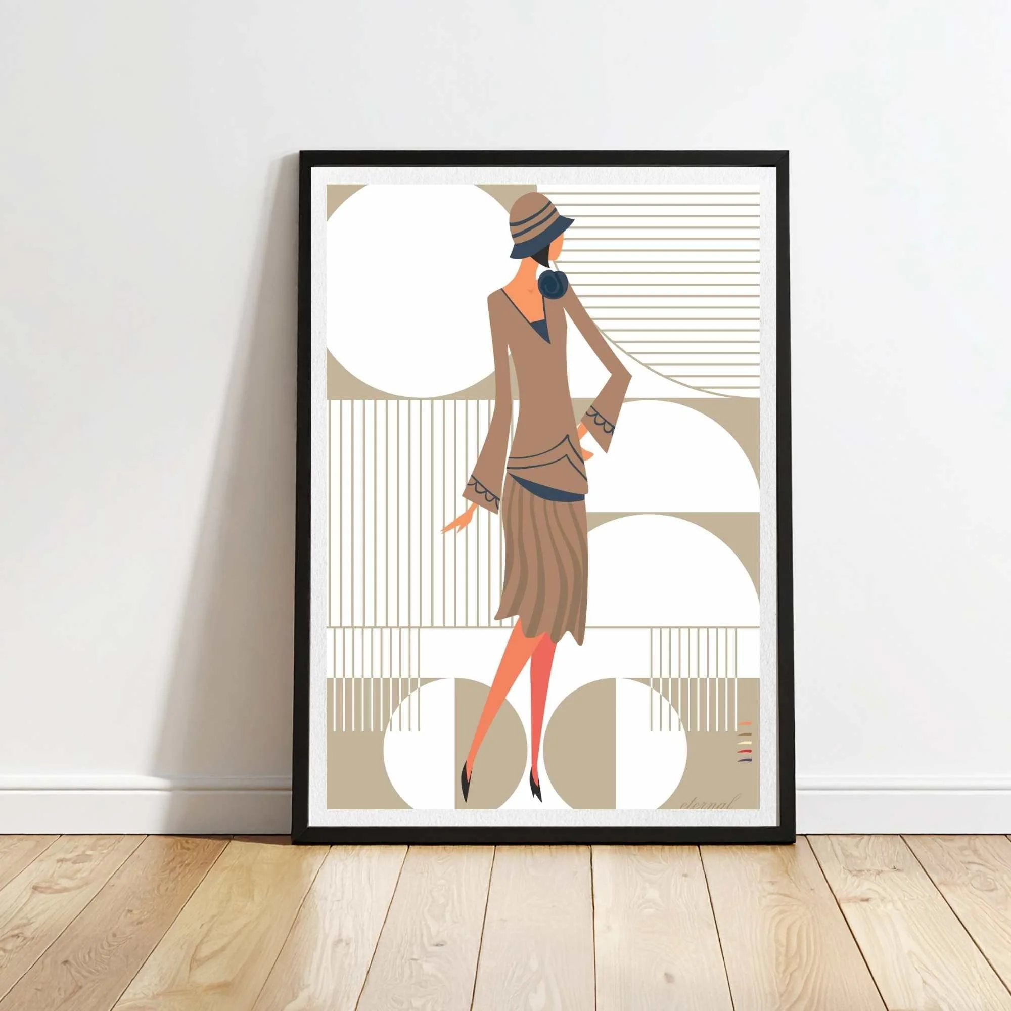 Glamorous 1920s Woman in Beige Art Deco Print - Eternal Art & Design