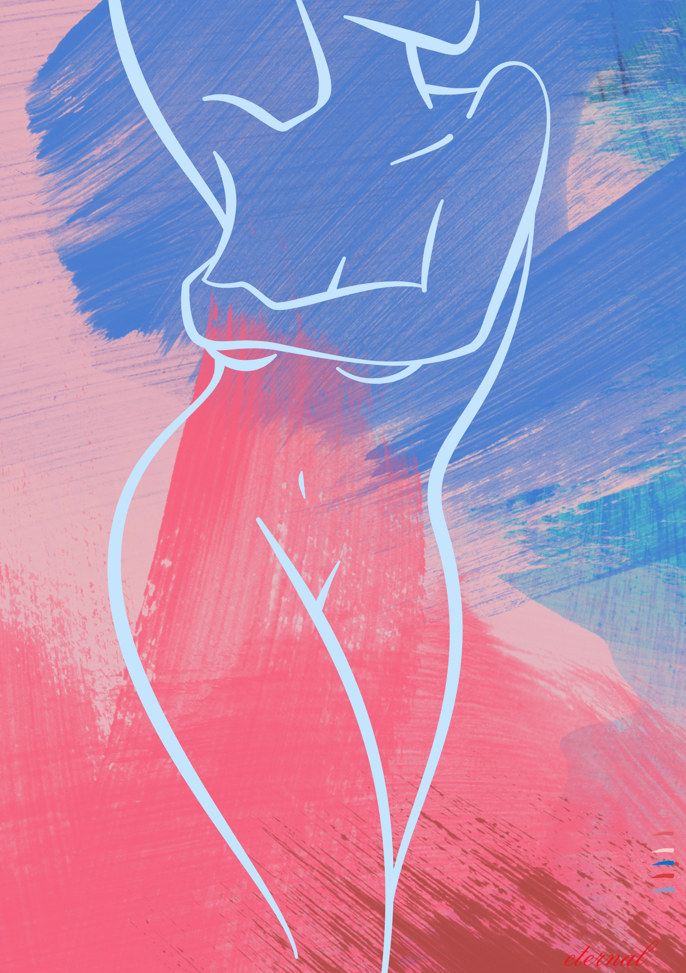 Female Figure Nude Light Blue Line Drawing Art Print, Sydney Artist - Eternal Art & Design