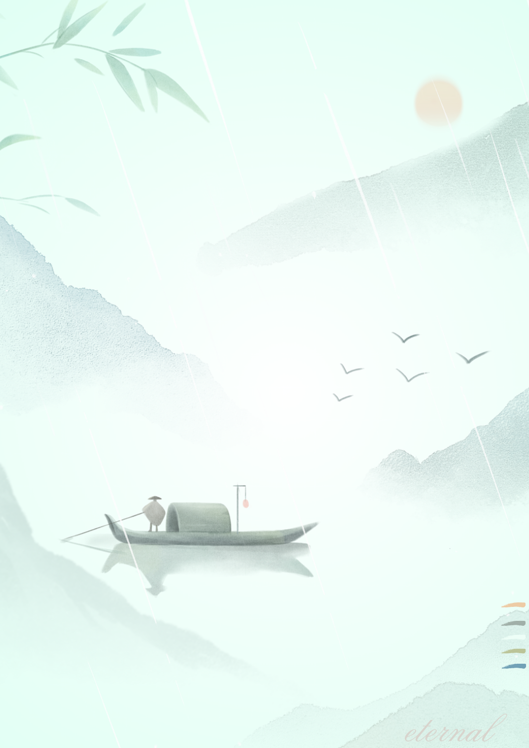 Tranquil Japanese landscape with Boat Wall Art Print, Eternal Art Prints