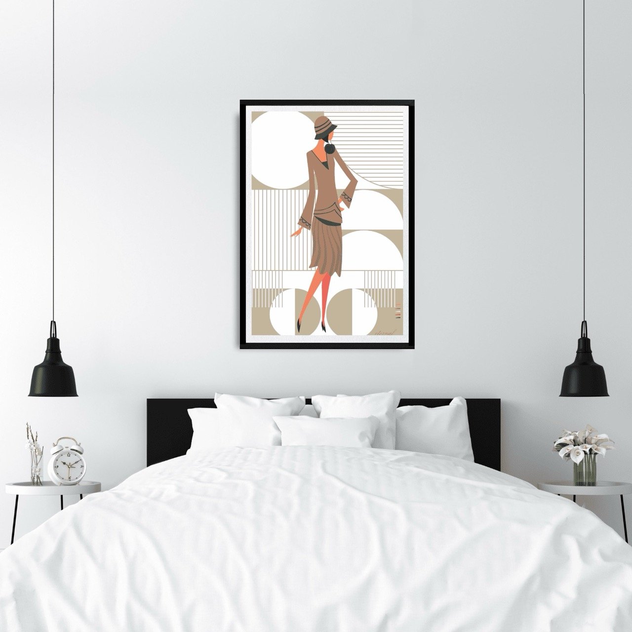 Glamorous 1920s Woman in Beige Art Deco Print - Eternal Art & Design
