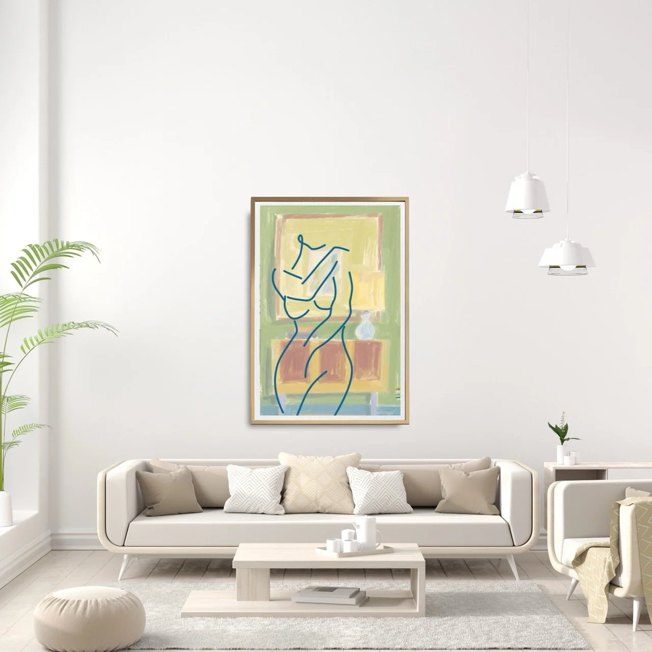 Femake Figure Elegant Blue Line Drawing Wall Art Print, Sydney Artist - Eternal Art Prints - Eternal Art & Design