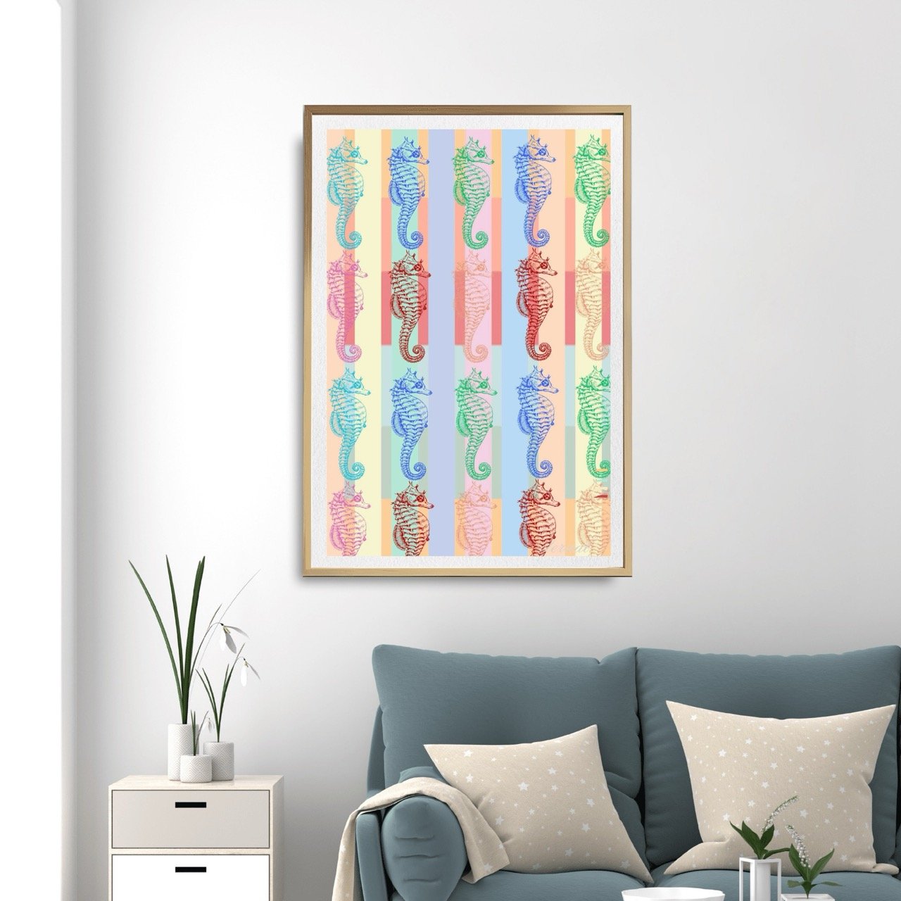 Pastel Seahorse Modern Coastal Nautical Wall Art Print - Sydney Artist, Eternal Art Prints - Eternal Art & Design