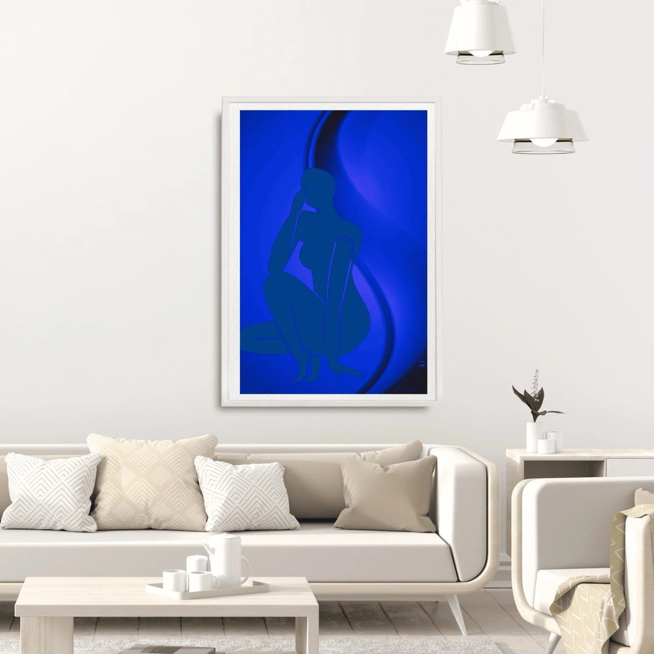 Female Figure Nude Crouching in Blue Art Print, Sydney Artist - Eternal Art Prints - Eternal Art & Design
