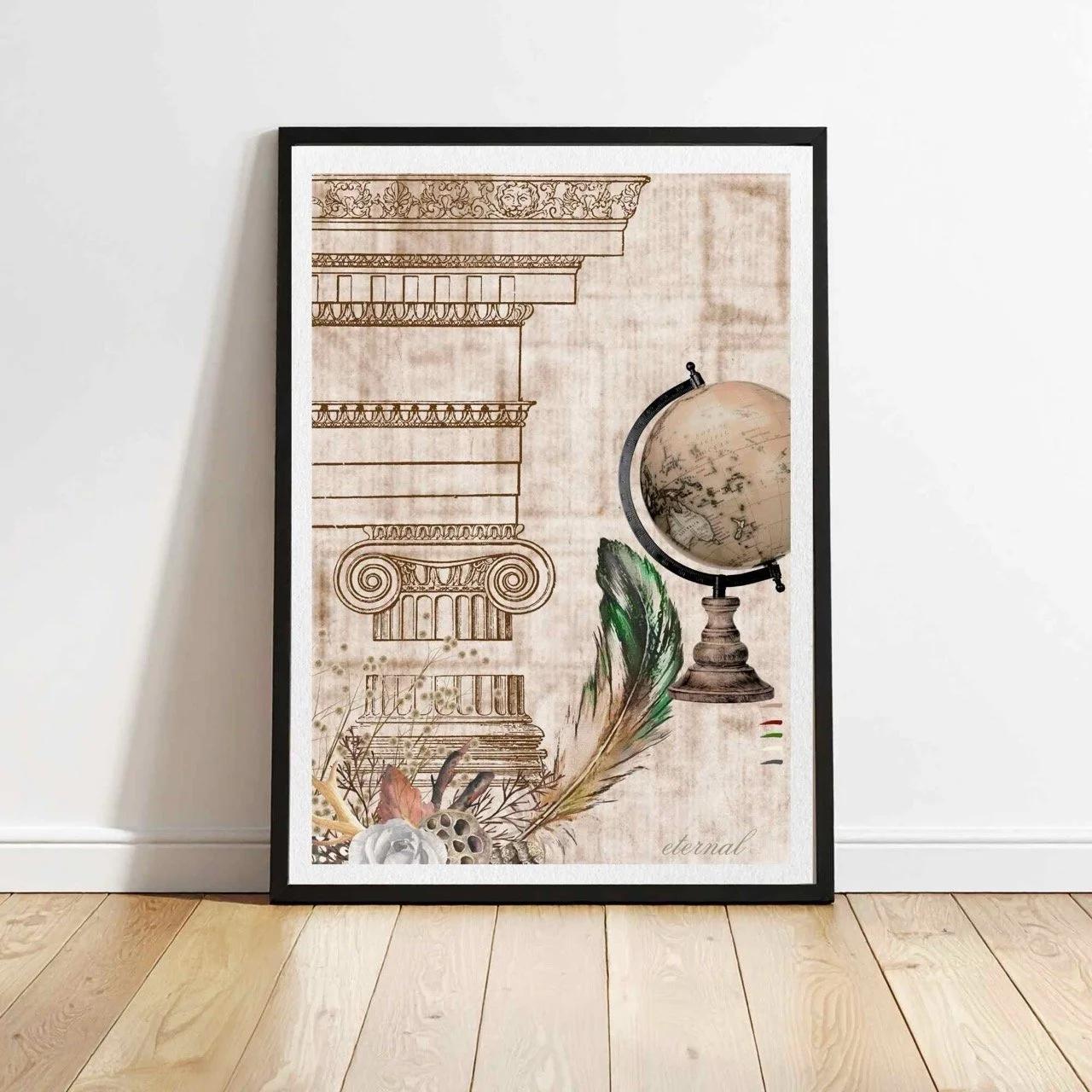 Vintage Architecture & Botanical Feather Print - Special Edition Wall Art Eternal Art Prints
