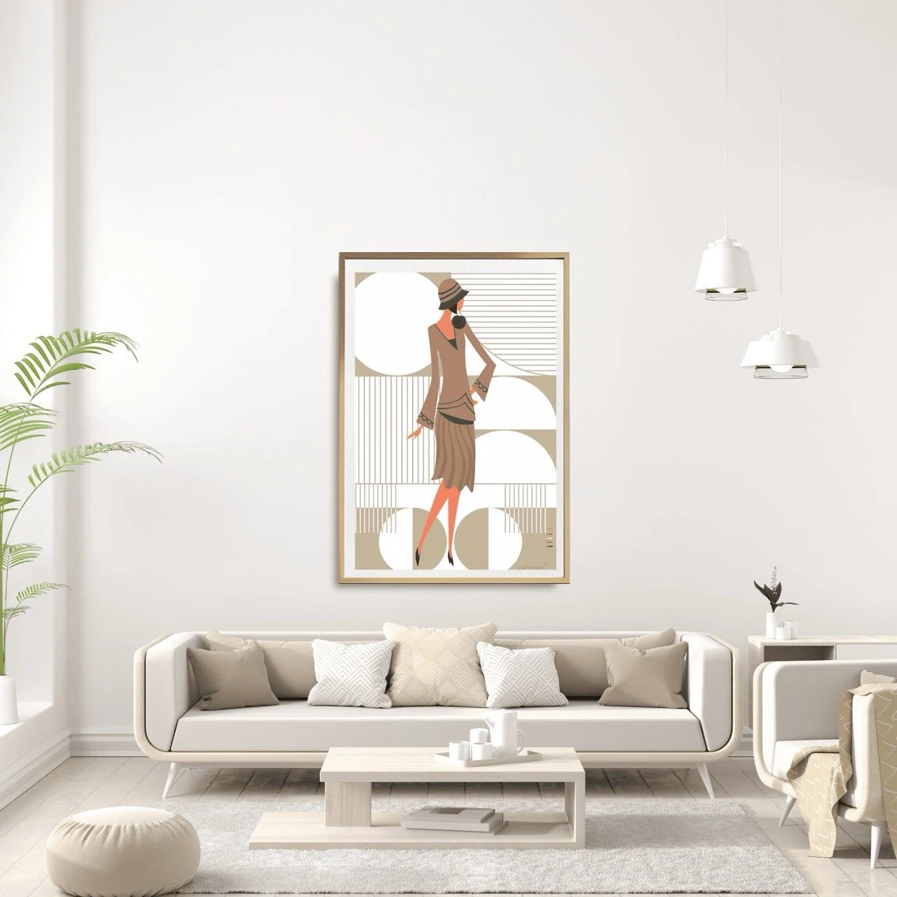 Glamorous 1920s Woman in Beige Art Deco Print - Eternal Art & Design