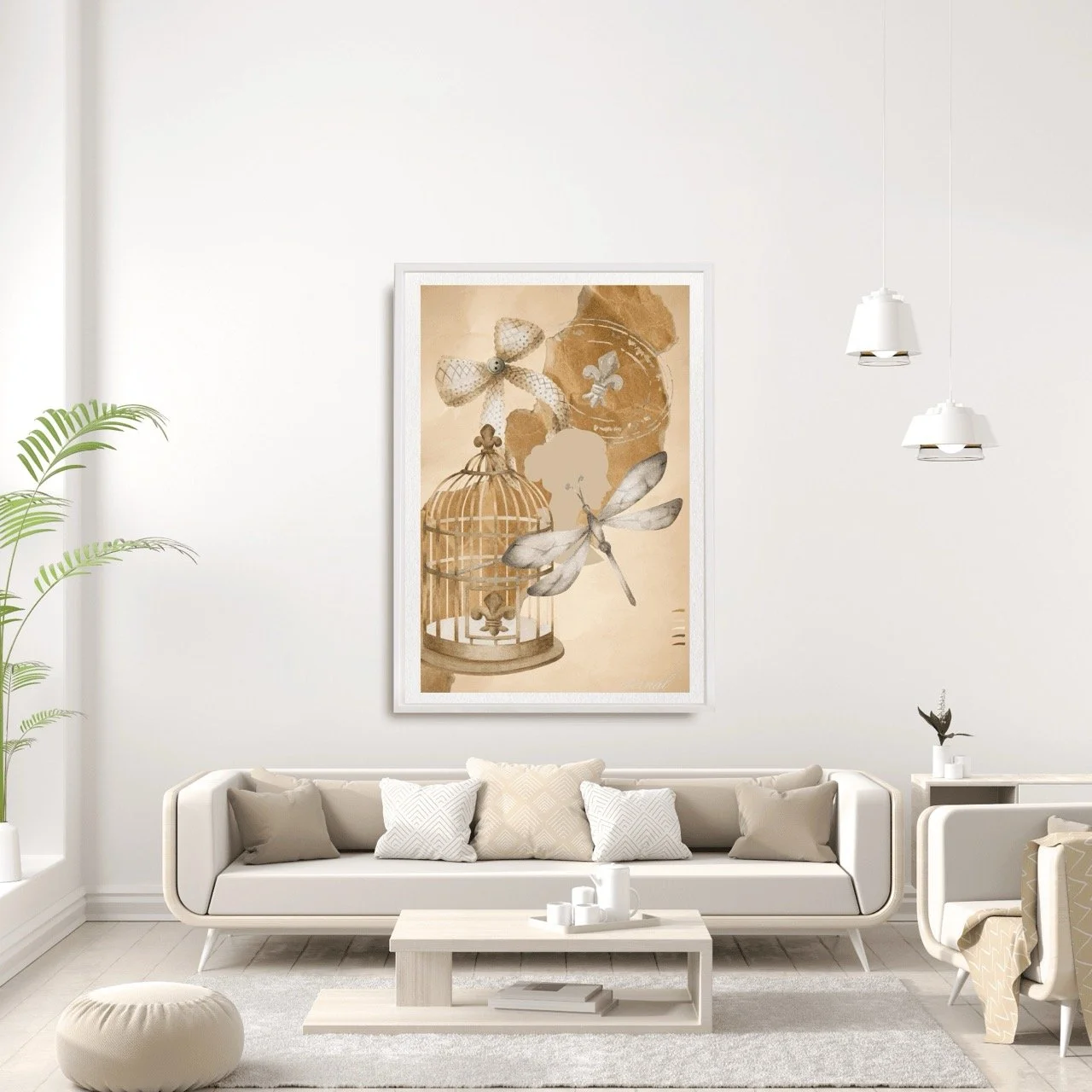 Vintage Birdcage Bow and Dragonfly Wall Art Print, Eternal Art Prints - Eternal Art & Design