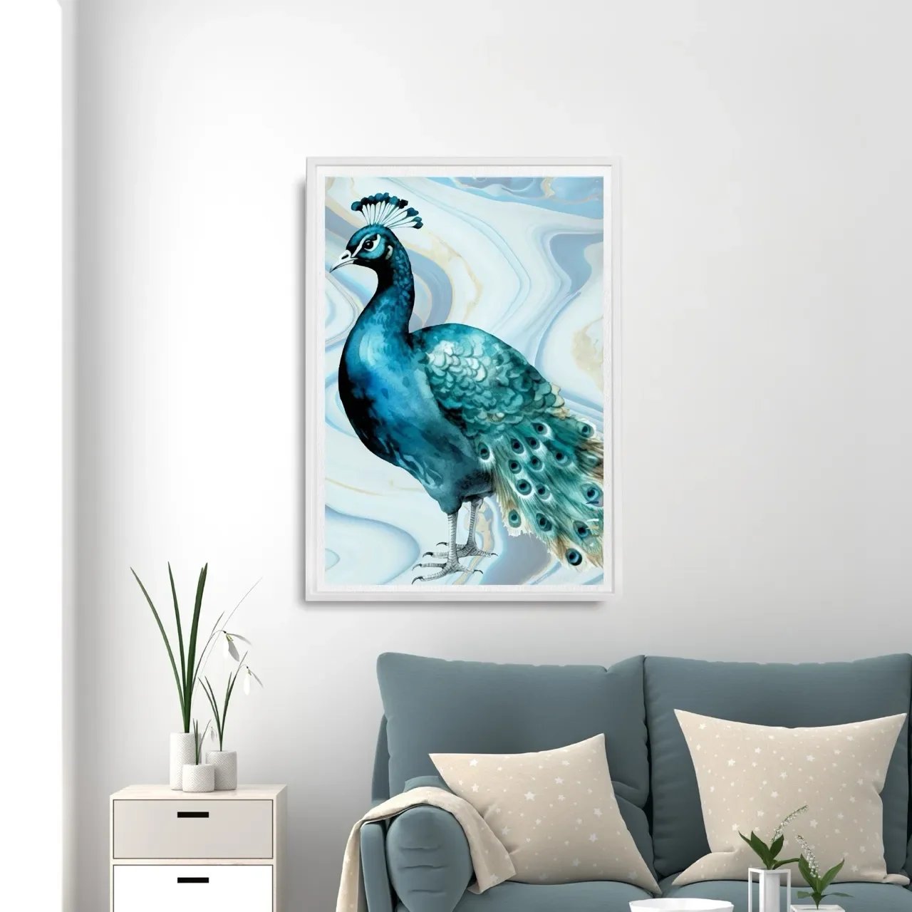 white framed peacock print3. A10039 Large_converted.webp