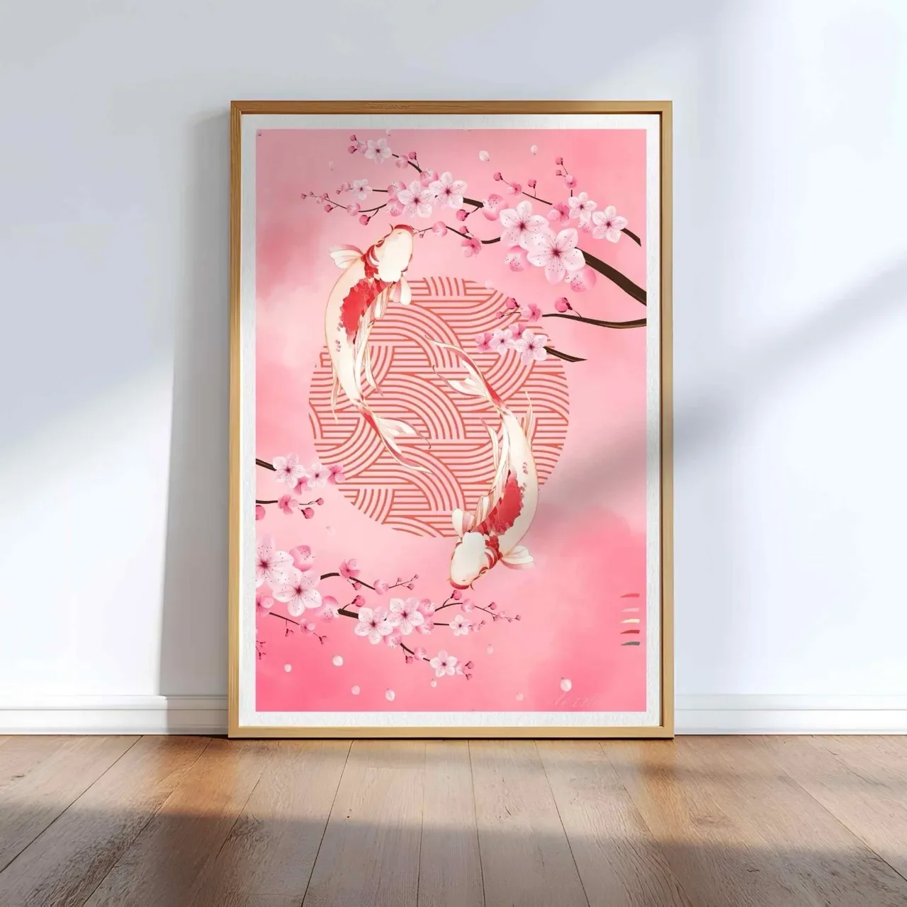 oak framed koi cherry blossom I10003 Large cnr_converted.webp