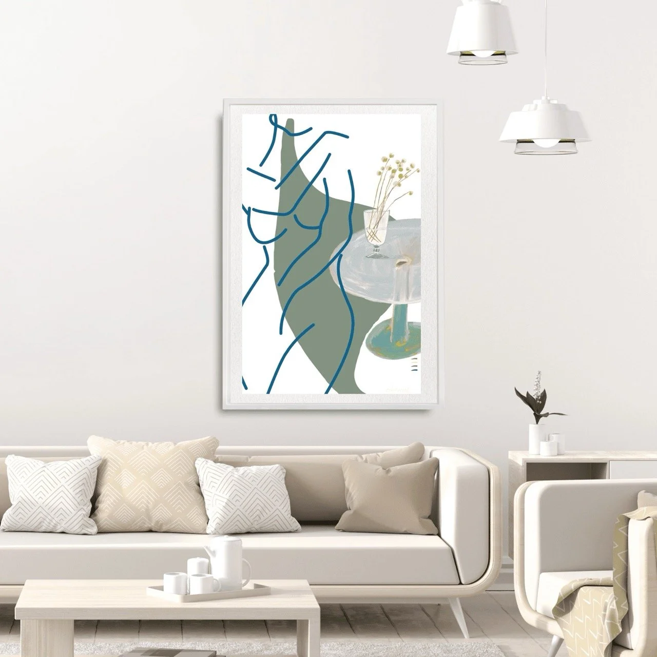 Female Figure Minimalist Nude Line Drawing with Billy Buttons Wall Art Print, Sydney Artist - Eternal Art Prints - Eternal Art & Design