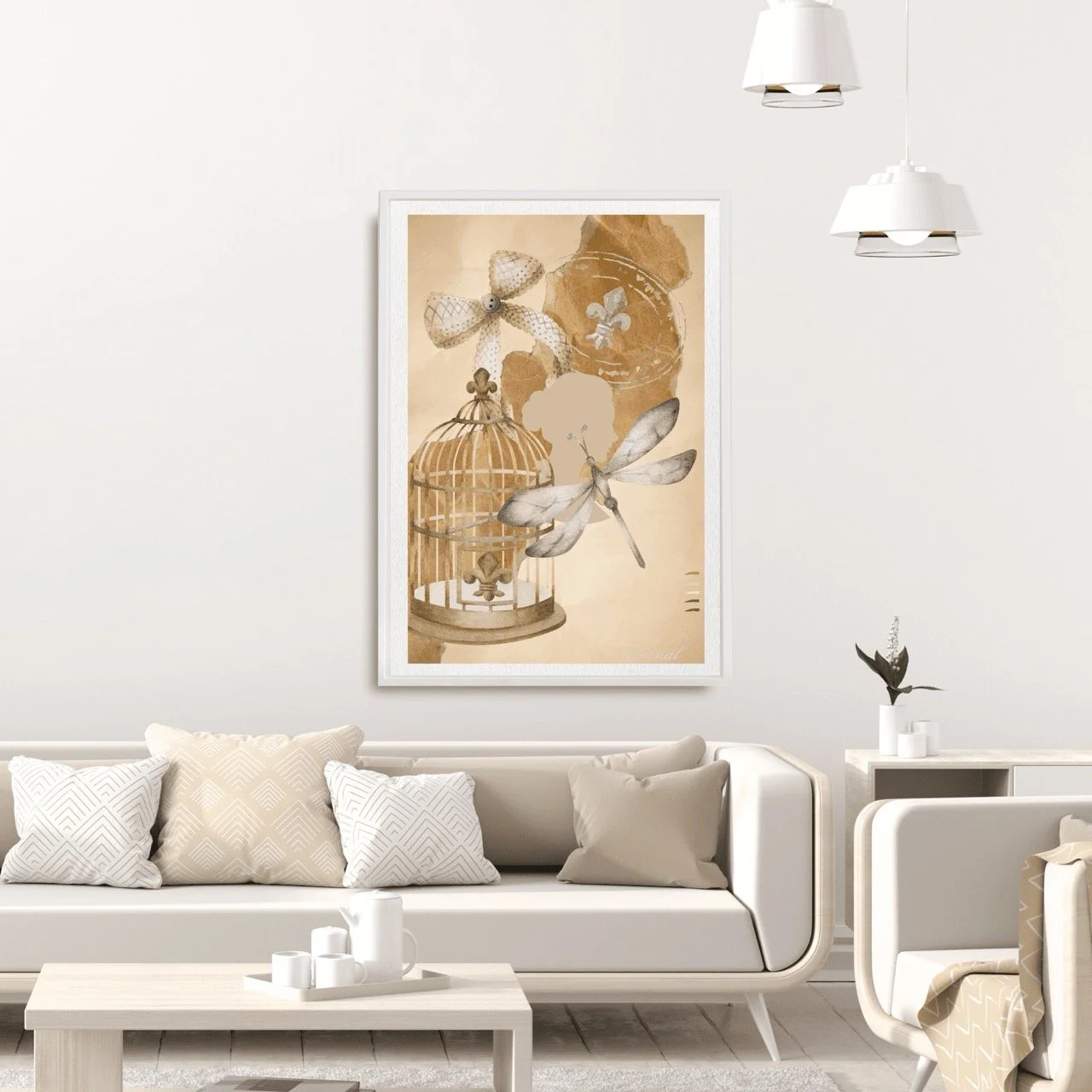 Vintage Birdcage Bow and Dragonfly Wall Art Print, Eternal Art Prints - Eternal Art & Design