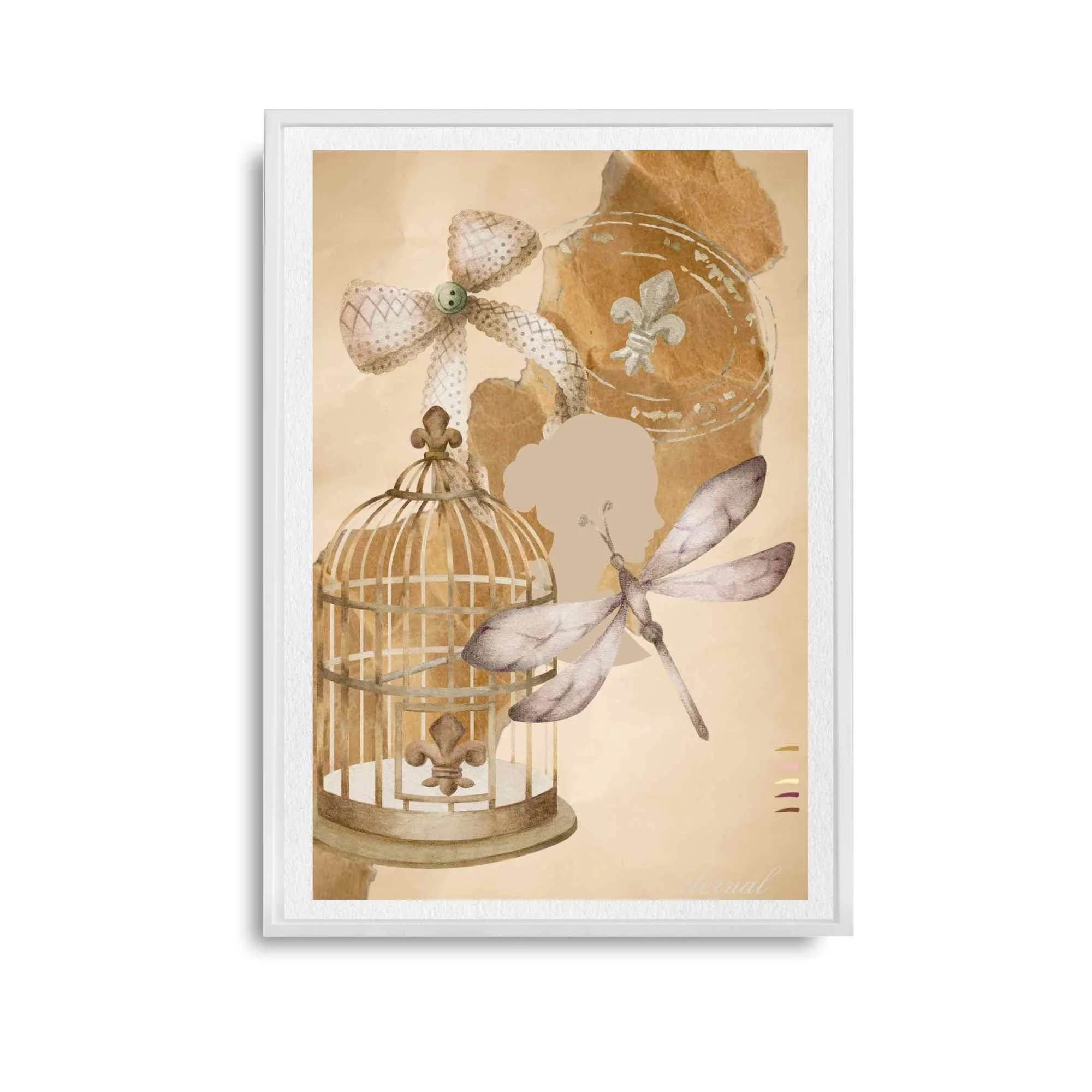 Vintage Birdcage Bow and Dragonfly Wall Art Print, Eternal Art Prints - Eternal Art & Design