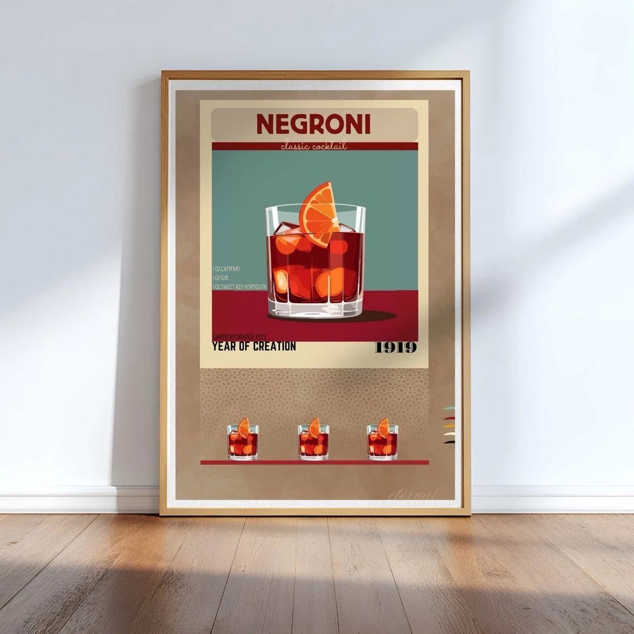 Negroni Retro Cocktail Culture Wall Art Print, Eternal Art Prints