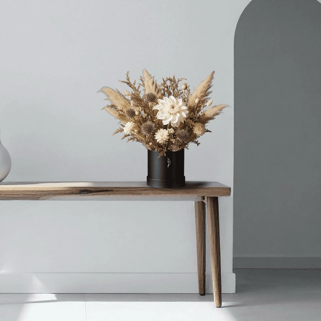 "Desert Sands" Beige Dried Flower Bouquet in Gift Box - Natural Minimalist Home Decor (30cm) Medium - Handcrafted dried & preserved arrangement - Eternal Art & Design