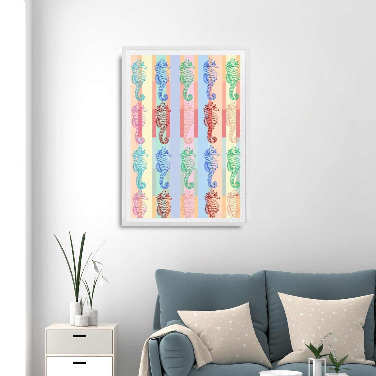 Pastel Seahorse Modern Coastal Nautical Wall Art Print - Sydney Artist, Eternal Art Prints - Eternal Art & Design