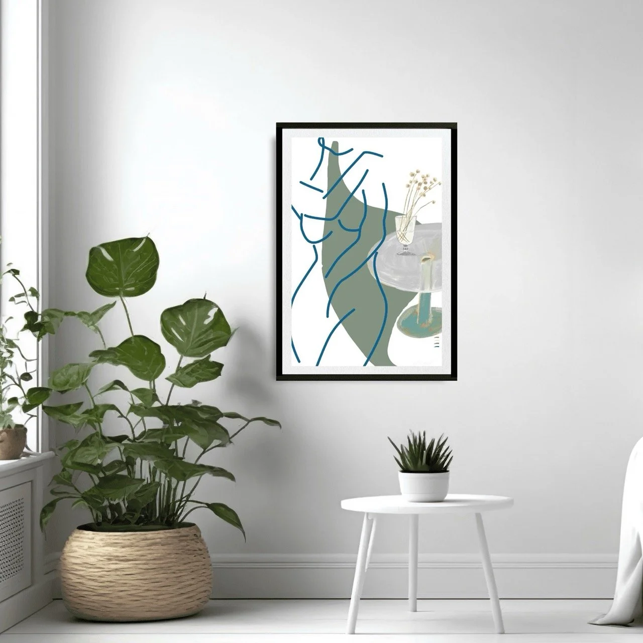 Female Figure Minimalist Nude Line Drawing with Billy Buttons Wall Art Print, Sydney Artist - Eternal Art Prints - Eternal Art & Design
