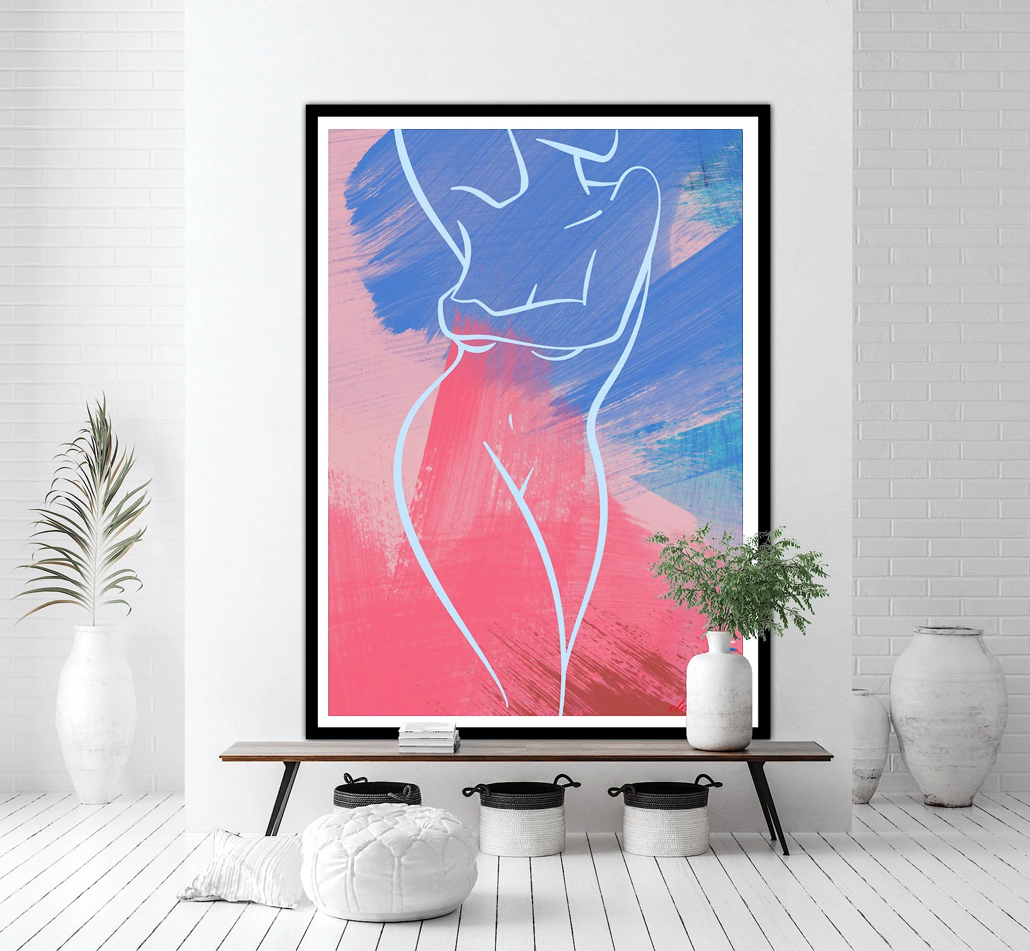 Nude Female Light Blue Line Drawing Art Print, Sydney Artist - Eternal Art & Design - Eternal Art & Design