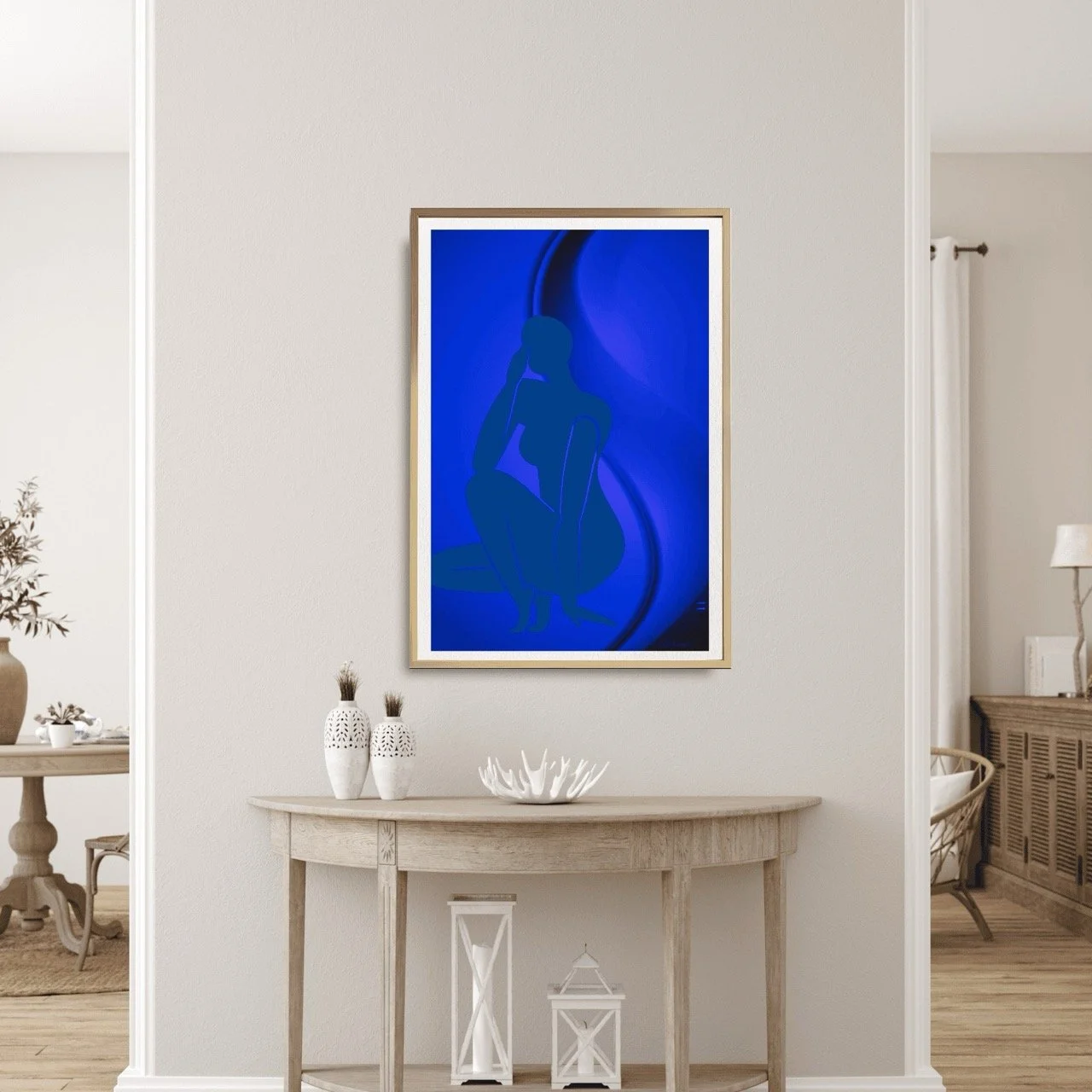 Female Figure Nude Crouching in Blue Art Print, Sydney Artist - Eternal Art Prints - Eternal Art & Design