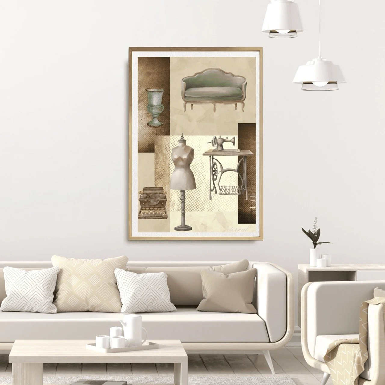 Vintage Decor Objects in Brown with Mannequin Wall Art Print, Eternal Art Prints - Eternal Art & Design
