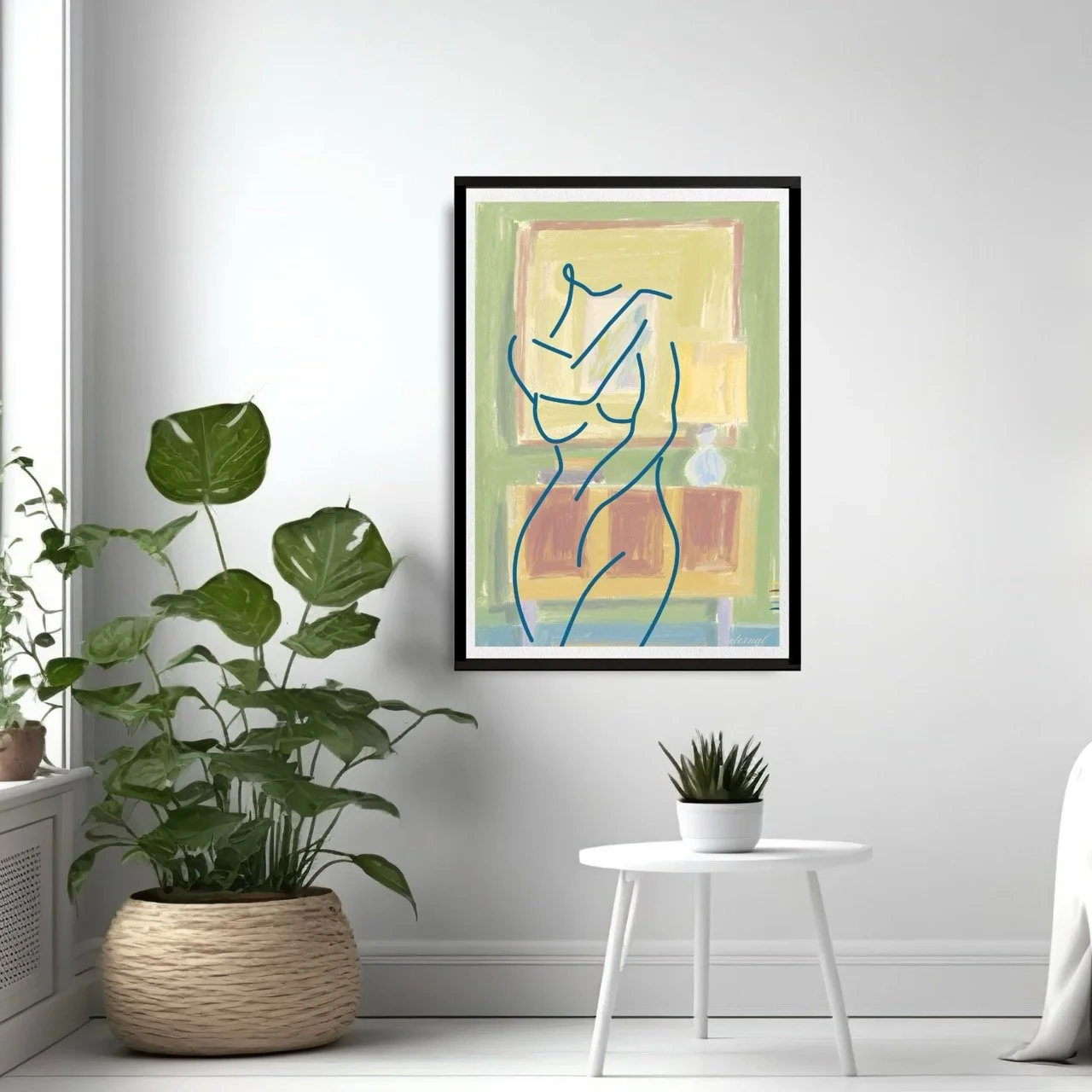 Femake Figure Elegant Blue Line Drawing Wall Art Print, Sydney Artist - Eternal Art Prints - Eternal Art & Design