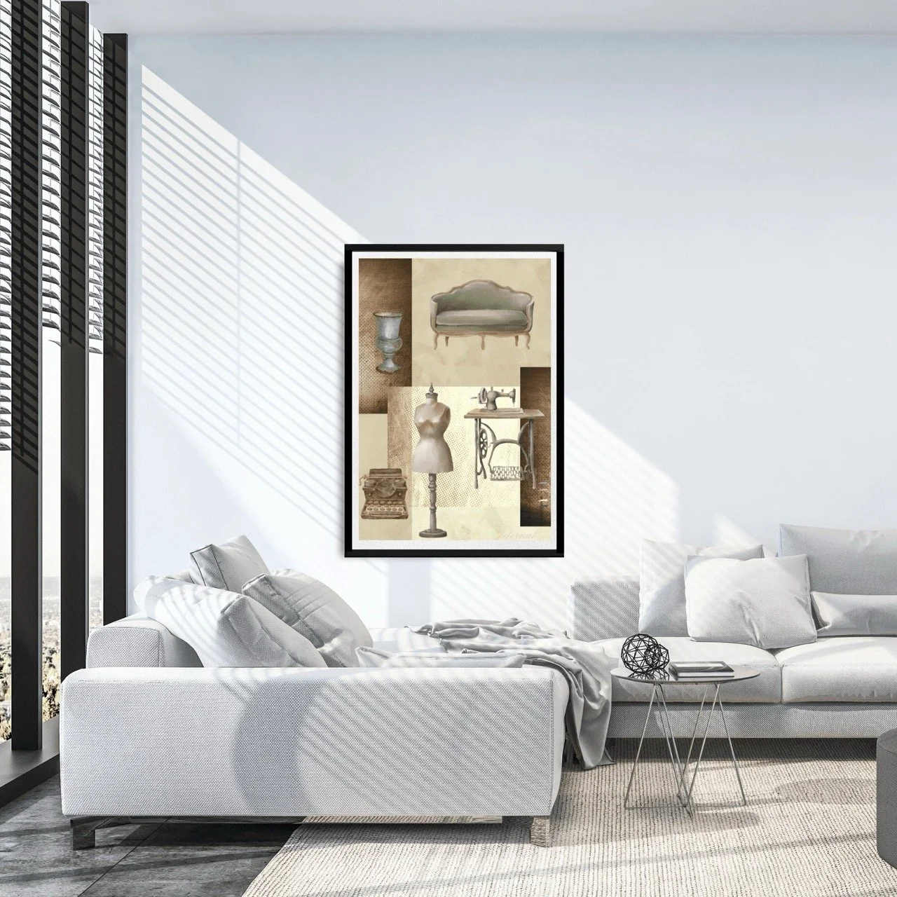 Vintage Decor Objects in Brown with Mannequin Wall Art Print, Eternal Art Prints - Eternal Art & Design