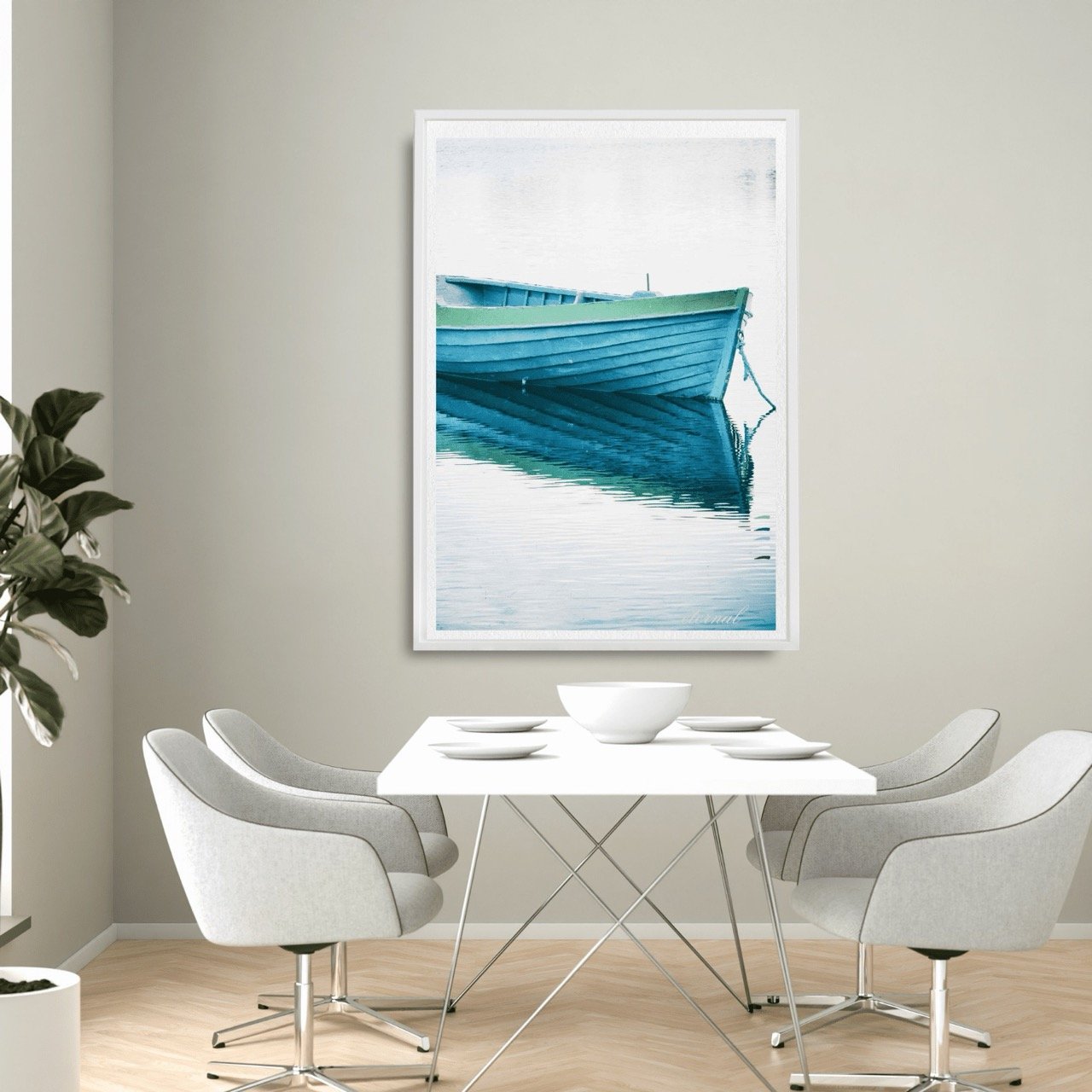 Blue Row Boat Rustic Ocean Wall Art Print, Eternal Art Prints - Eternal Art & Design