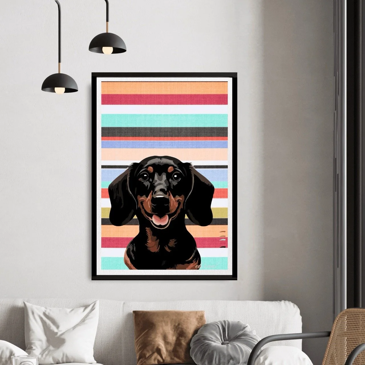 Dachshund Dog with Stripes Wall Art Print - Sydney Artist, Eternal Art Prints - Eternal Art & Design