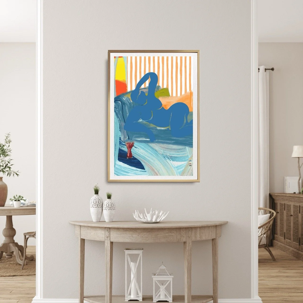 Modern Reclining Woman with Stripes Art Print, Sydney Artist - Eternal Art Prints - Eternal Art & Design