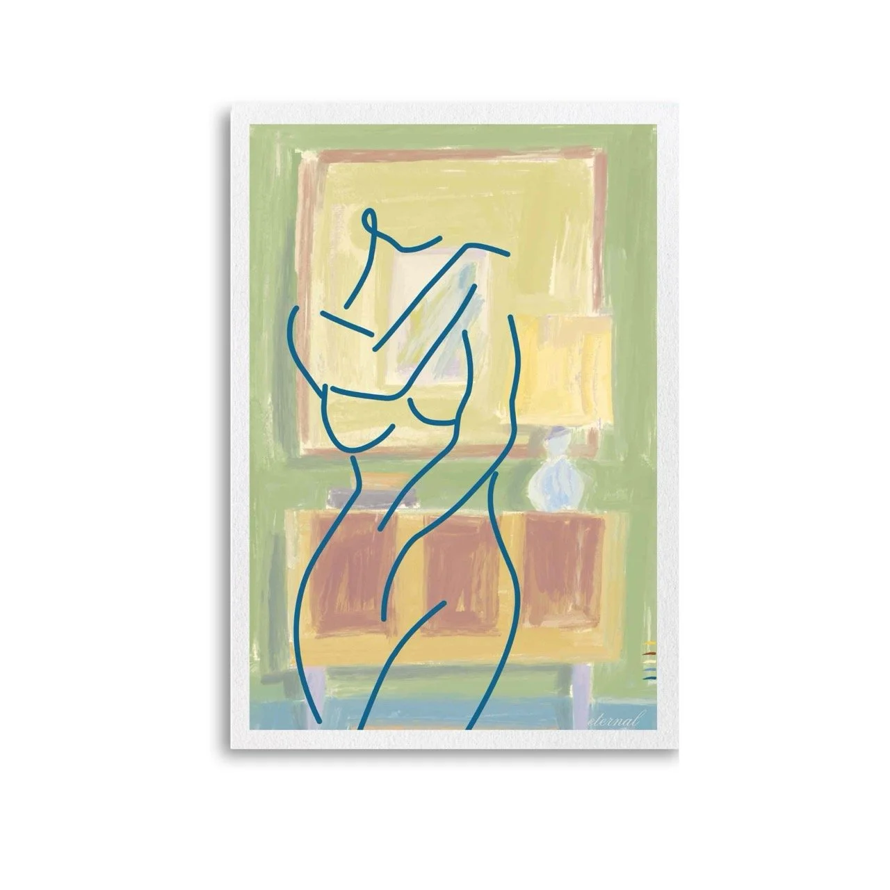 Femake Figure Elegant Blue Line Drawing Wall Art Print, Sydney Artist - Eternal Art Prints - Eternal Art & Design