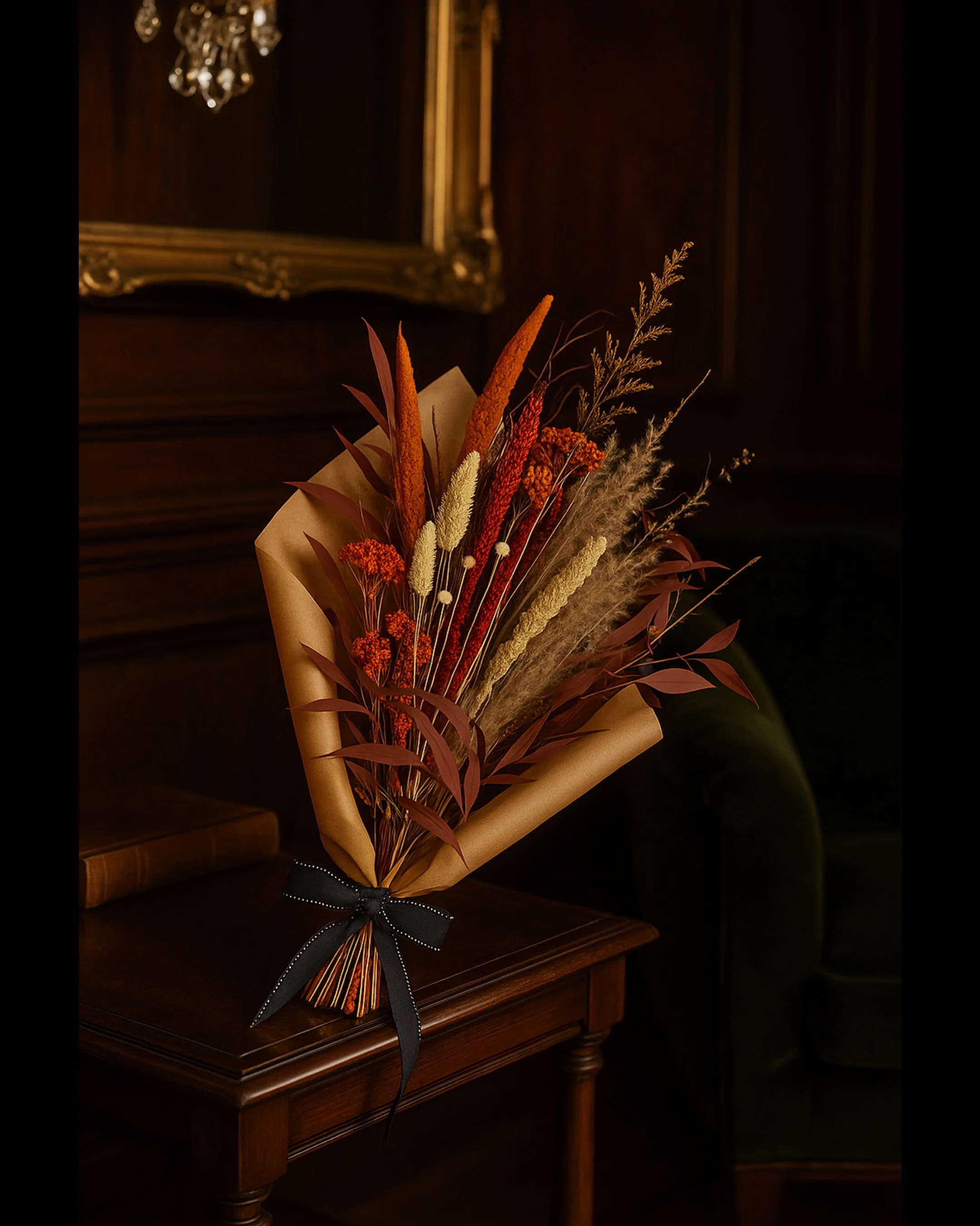 Crimson Harvest Bouquet Wrapped - Eternal Stems. Handcrafted dried & preserved arrangement - Eternal Art & Design