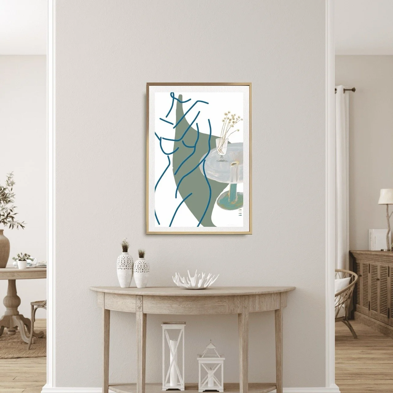 Female Figure Minimalist Nude Line Drawing with Billy Buttons Wall Art Print, Sydney Artist - Eternal Art Prints - Eternal Art & Design