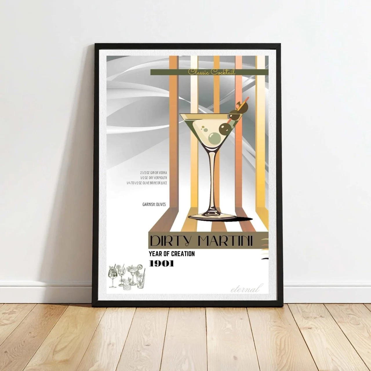 Retro Dirty Martini Classic Cocktail Culture Wall Art Print, Eternal Art Prints - Eternal Art & Design