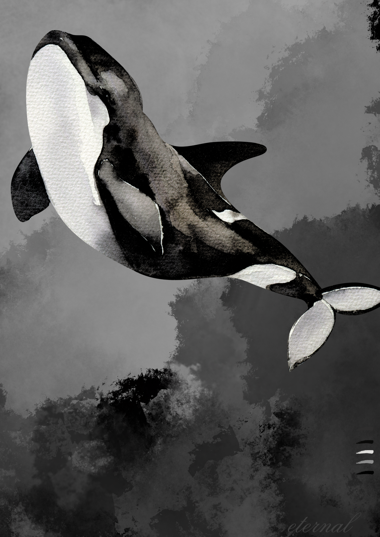 Whale Ocean Black and White Wall Art, Etarnal Art Prints